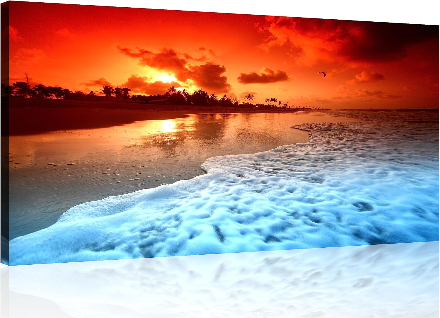 TutuBeer 3 Panel Beach Canvas Wall Art for Home Decor Blue Sea Sunset White Beach Painting the Picture Print on Canvas Seascape the Pictures for Home Decor Decoration,Ready to Hang