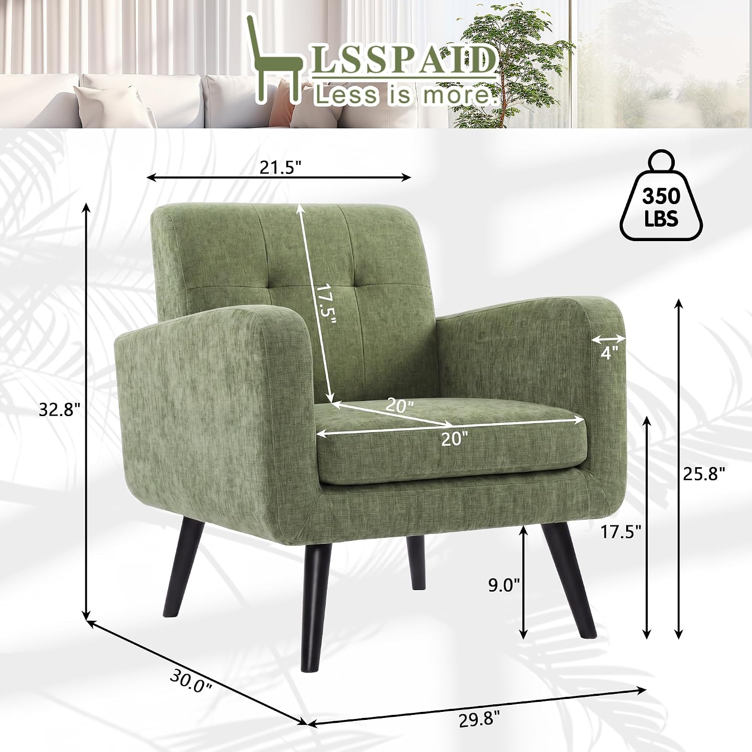 LSSPAID Modern Accent Chairs, Upholstered Fabric Cozy Armchairs, Living Room Side Chair with Solid Wood Legs, Blue