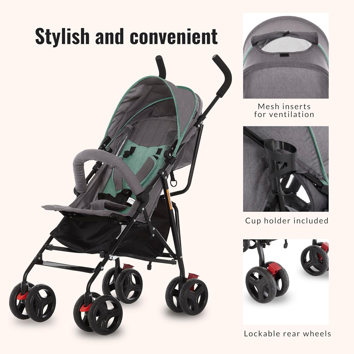 Dream On Me Vista Moonwalk Baby Stroller in Light Gray, Lightweight Infant Stroller with Compact Fold