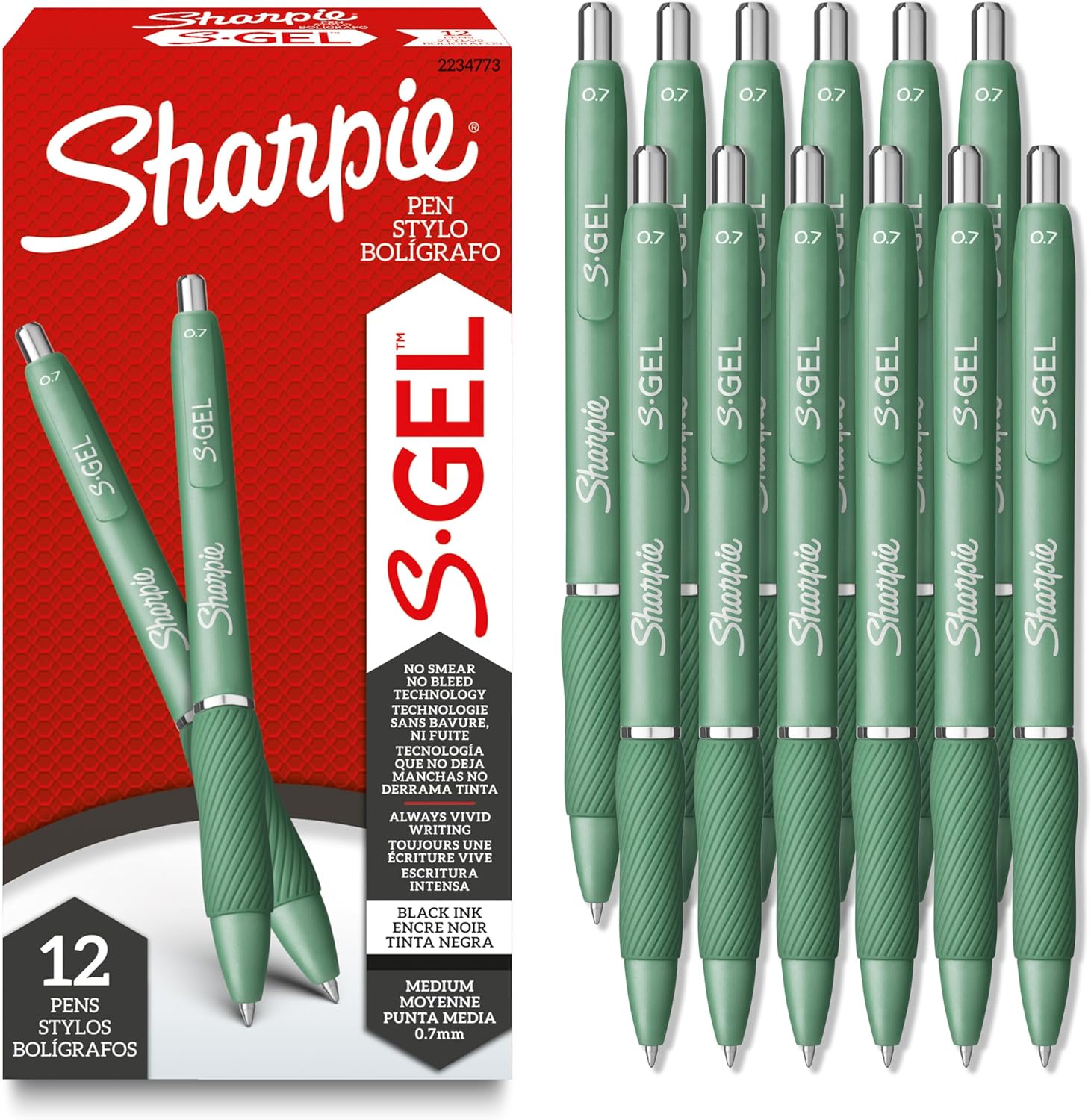 Sharpie S-Gel Gel Pens, Pearl White Body, Black Ink, Medium Point (0.7mm), 12 Count - For Journaling, Writing, Note-Taking, School, Office Supplies