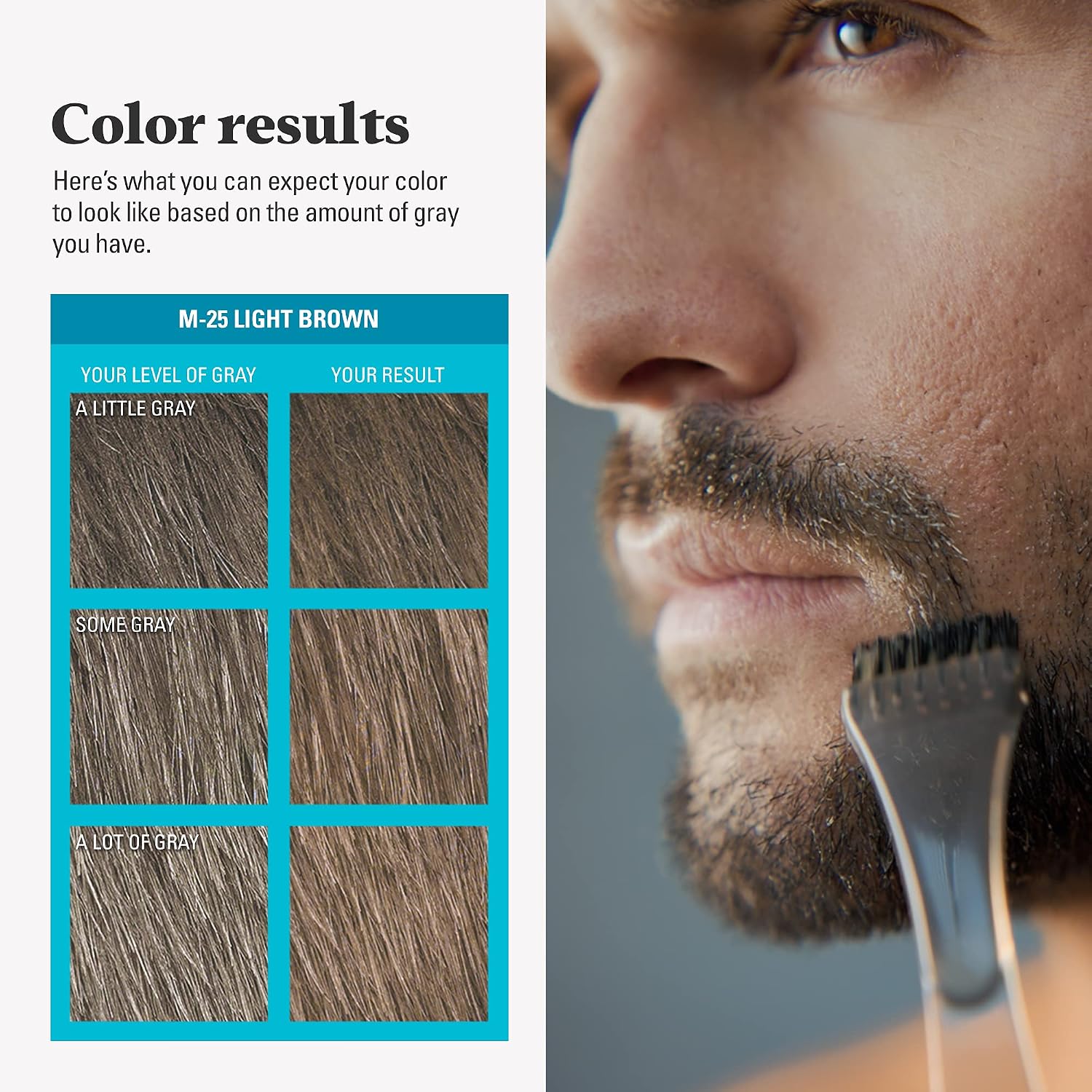 JUST FOR MEN Mustache & Beard Dye, Keratin, Light Brown M-25 (1 Pack) | Mustache & Beard color light brown designed for facial hair to instantly eliminate gray. Enhanced with keratin & biotin.