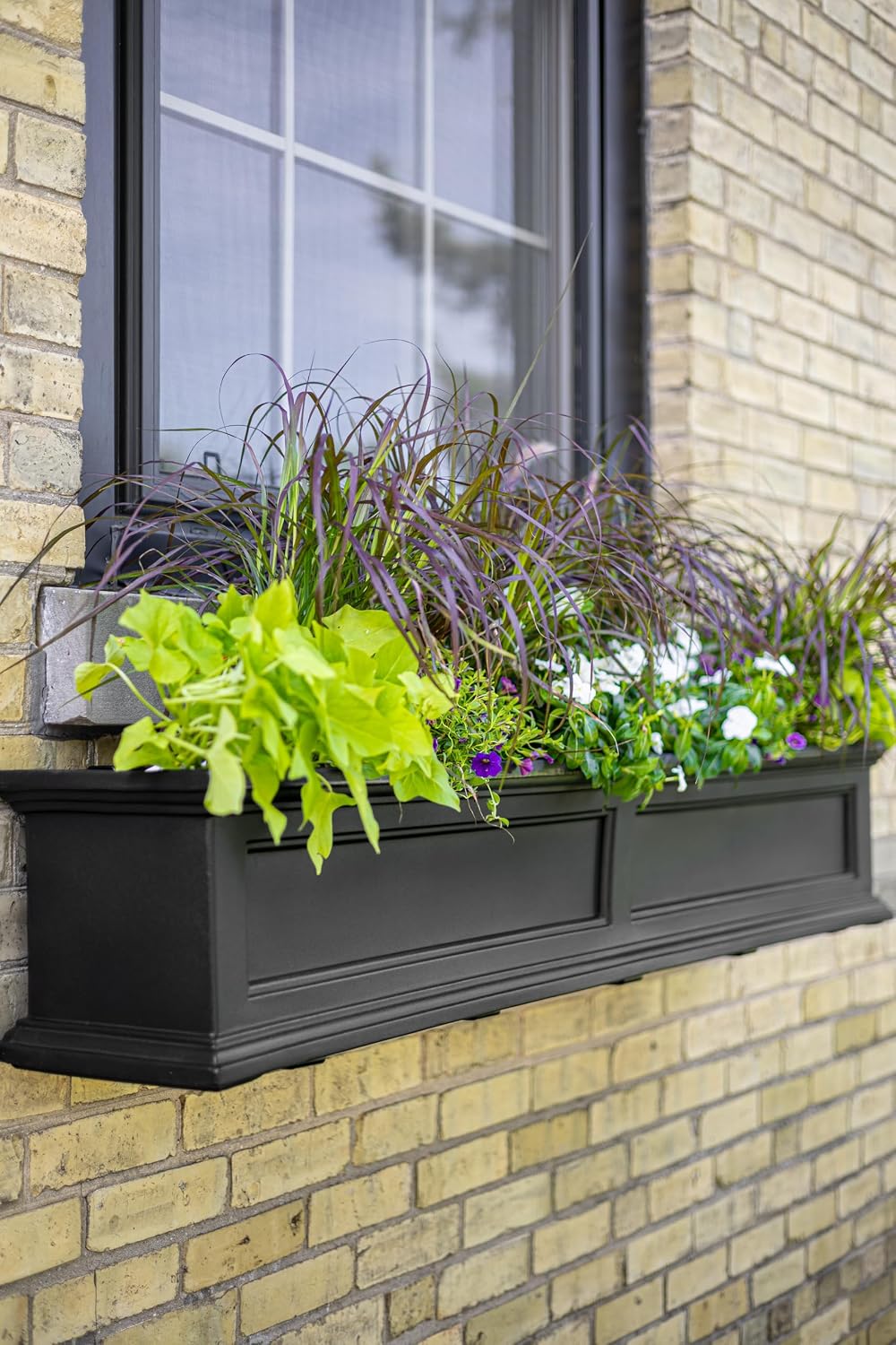 Mayne Fairfield 48in Self-Watering Rectangular Window Box Planter, Black | Self-watering, All season, Fade resistant, Mounting brackets included, Built-in overflow, 15-year warranty