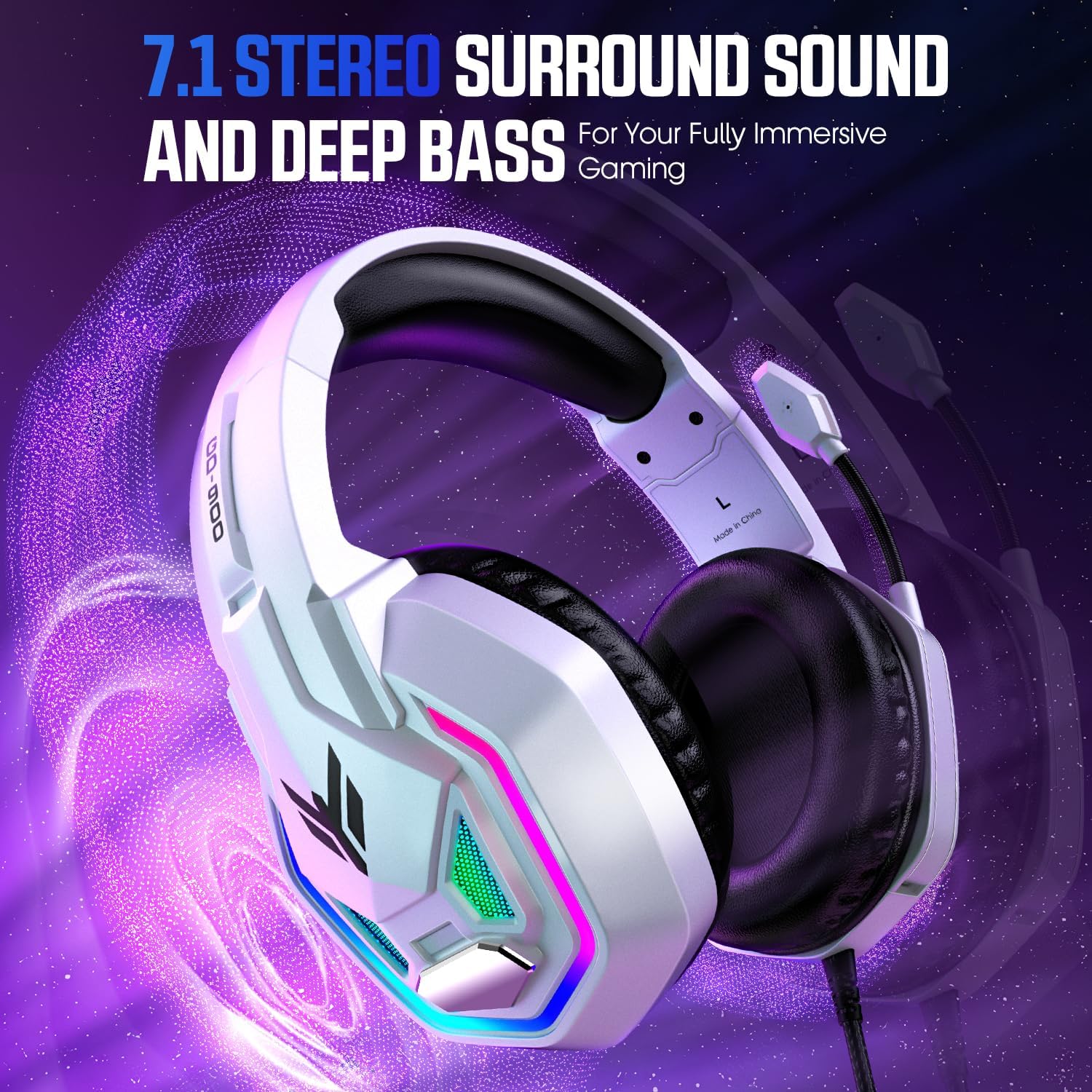 YPBDAN RGB Gaming Headset with Mic for PS5 PS4 Xbox Series X|S Xbox One PC | 7.1 Surround Sound, Noise Cancelling Mic, 50mm Drivers