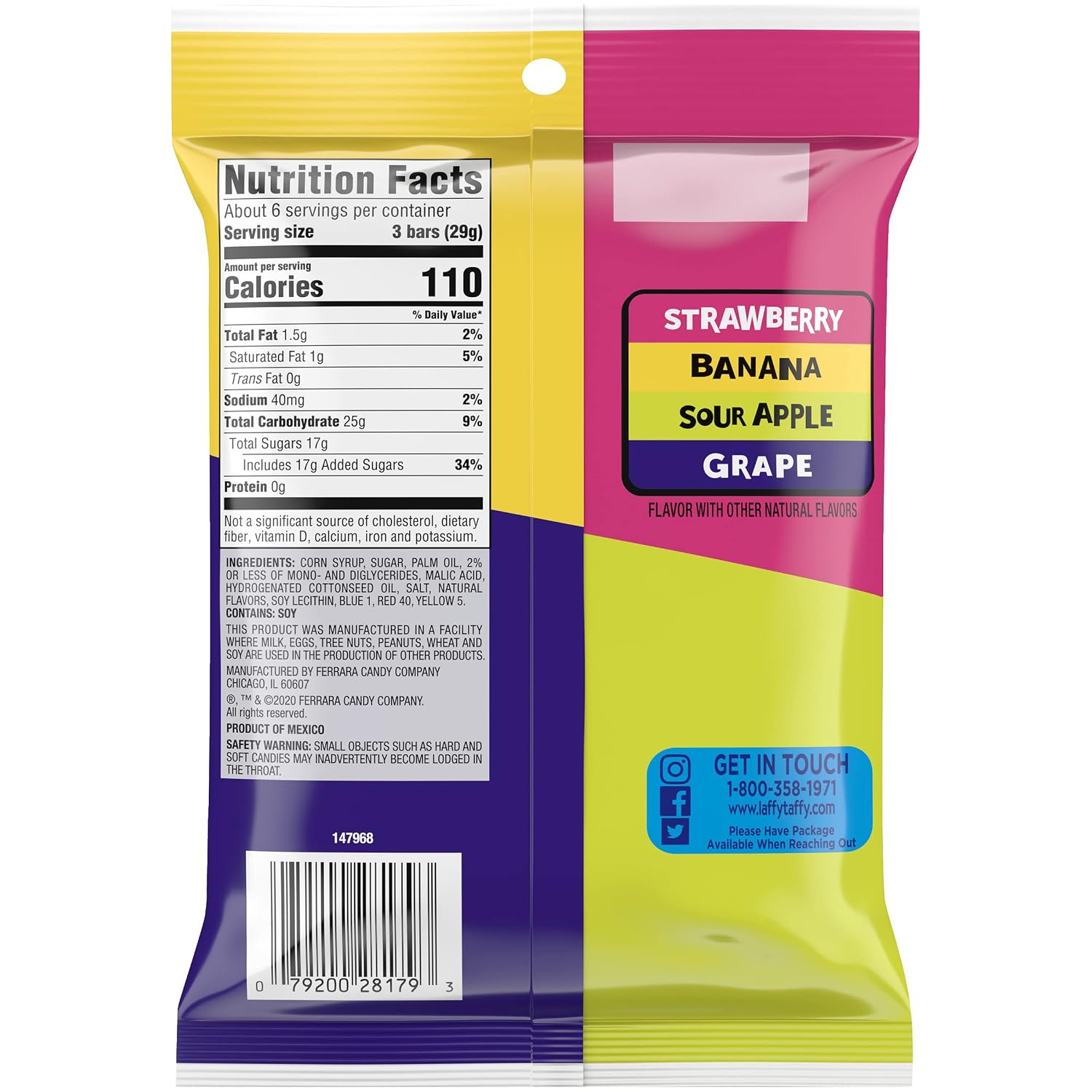 Laffy Taffy Candy, Assorted Flavors, Individually Wrapped Mini Bars, 6 Ounce