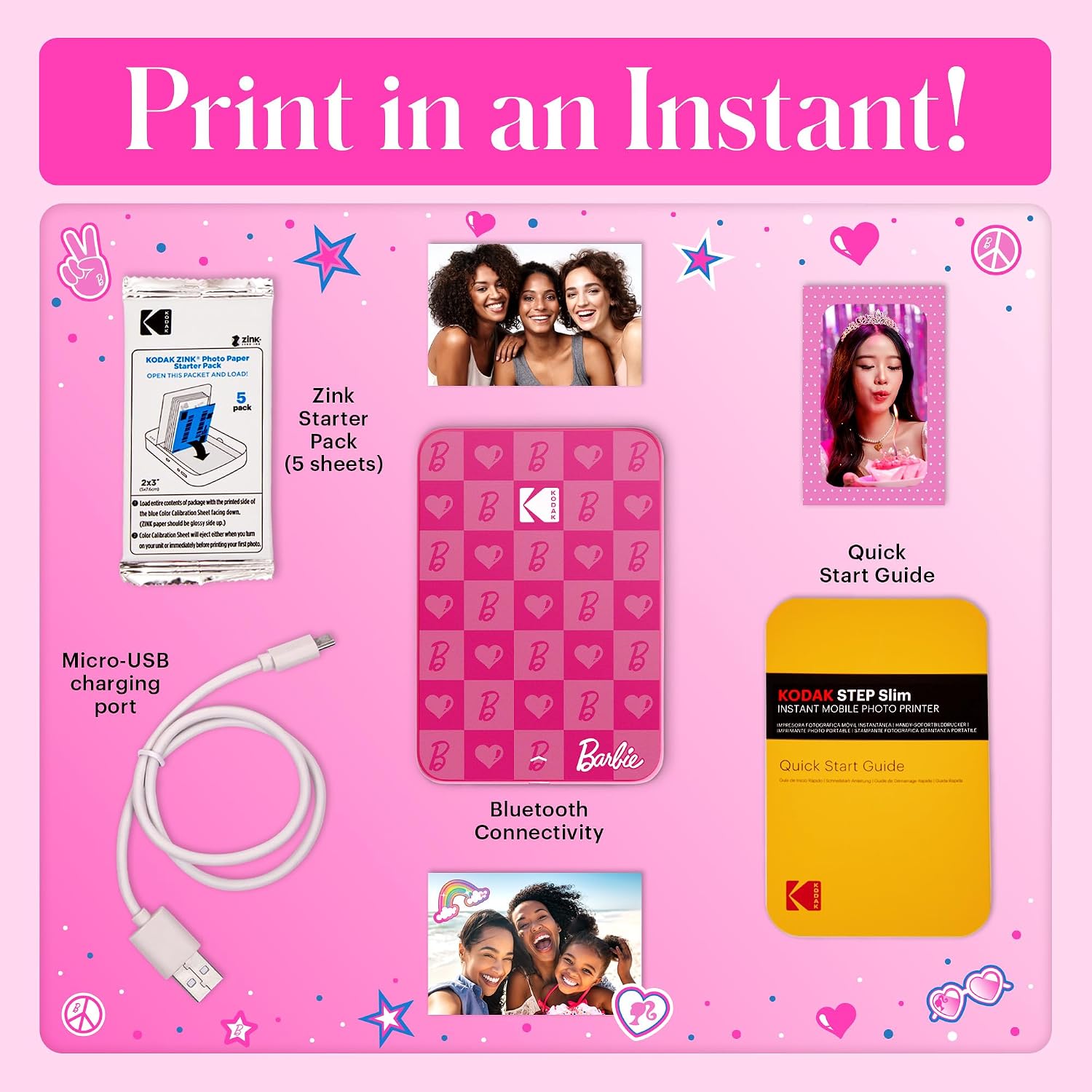 KODAK Step Instant Smartphone Photo Printer, Portable Mini Color Wireless Mobile Printer, Zink 2x3” (5.1x7.5 cm) Sticky-Back Photos