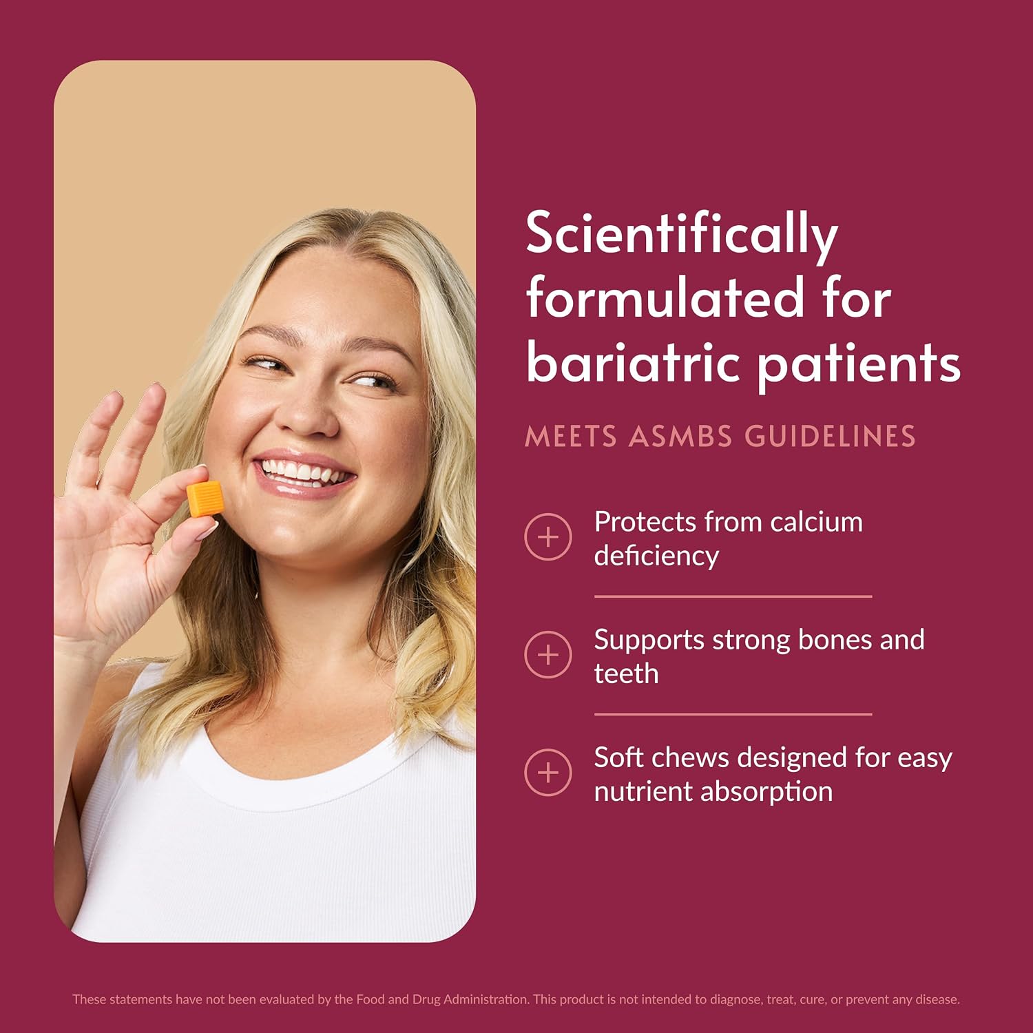 Bariatric Advantage Calcium Citrate Chewy Bites 500 mg - Highly Absorbable & Digestible - Vitamin D3 - Easily Chewable Calcium Supplement - Caramel Flavor - 90 Count