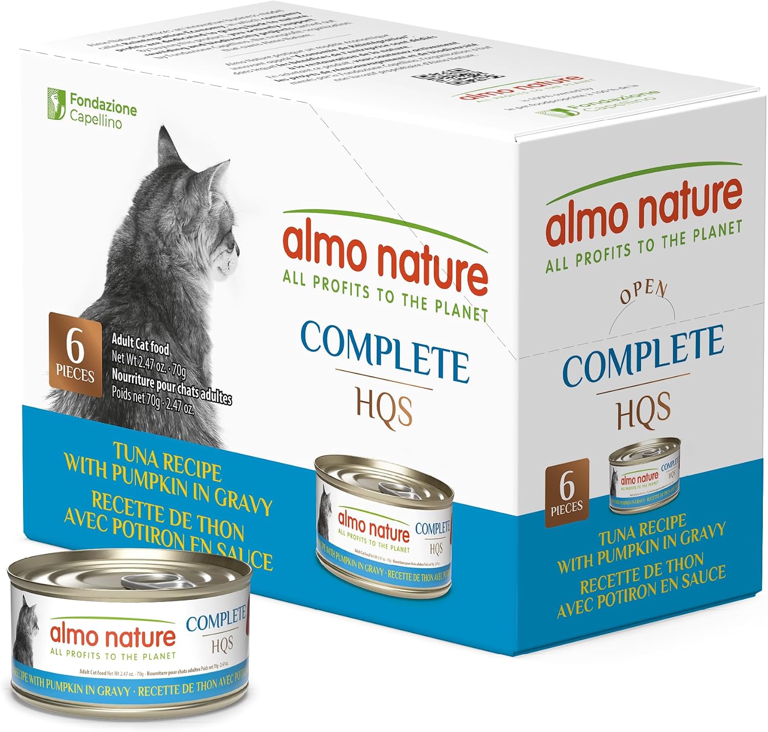 almo nature HQS Natural Wet Cat Food Tuna and Shrimp, Grain Free, Additive Free - 2.47oz - Pack of 6