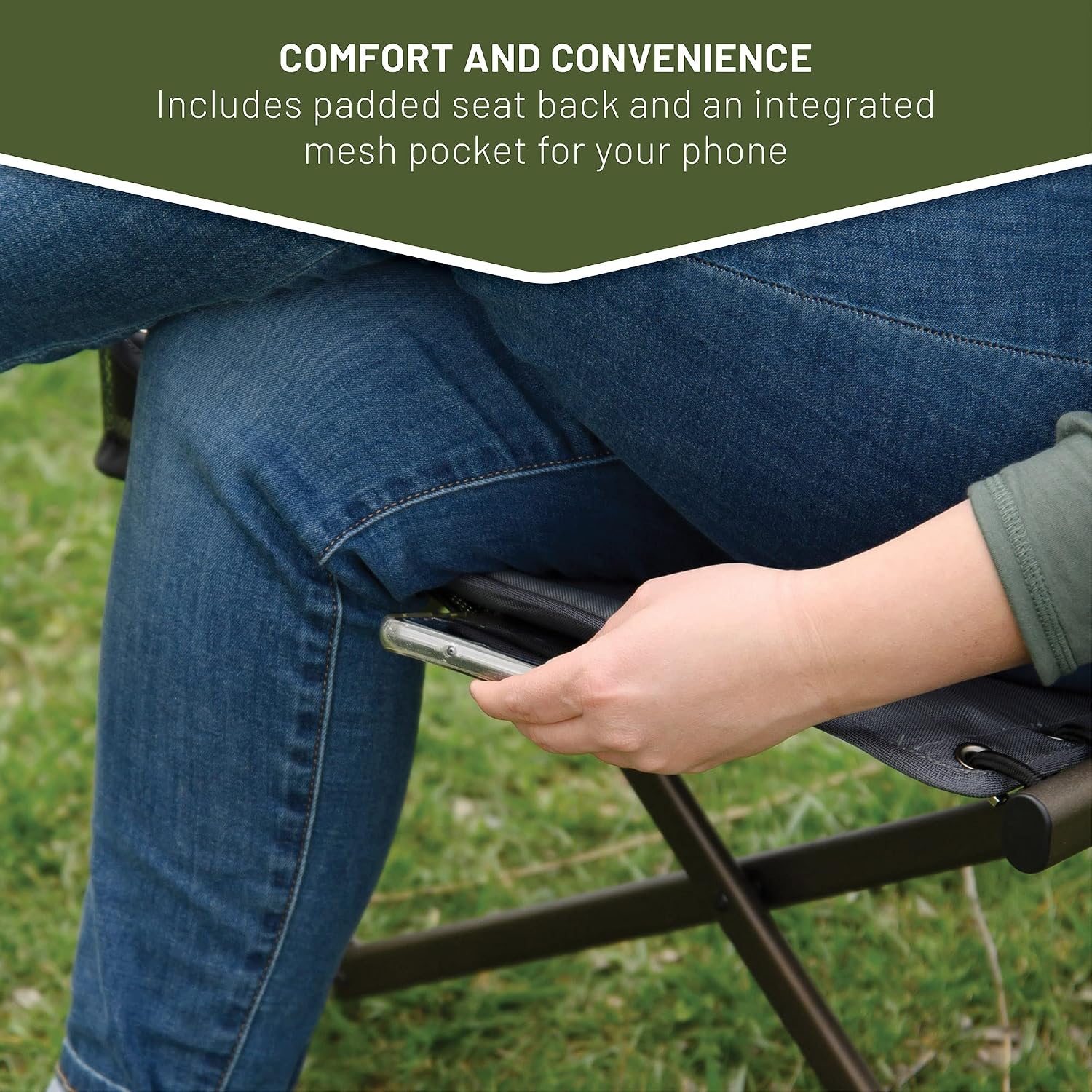 Timber Ridge Bungee Folding Camping Chairs for Adults Supports 300lbs, Grey