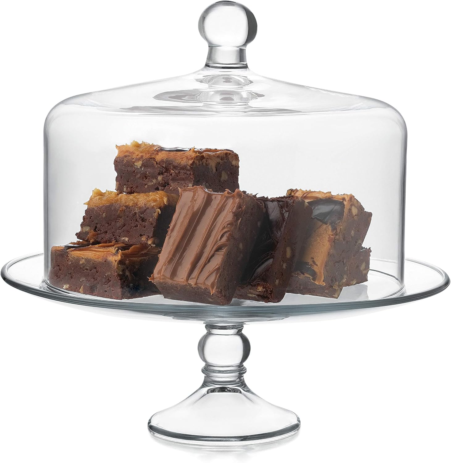 Libbey Selene 6-in-1 Domed Cake Stand, Unique Space Saving Glass Cake Stand with Dome, Multi-Purpose Dip Bowl To Serve Snacks and More