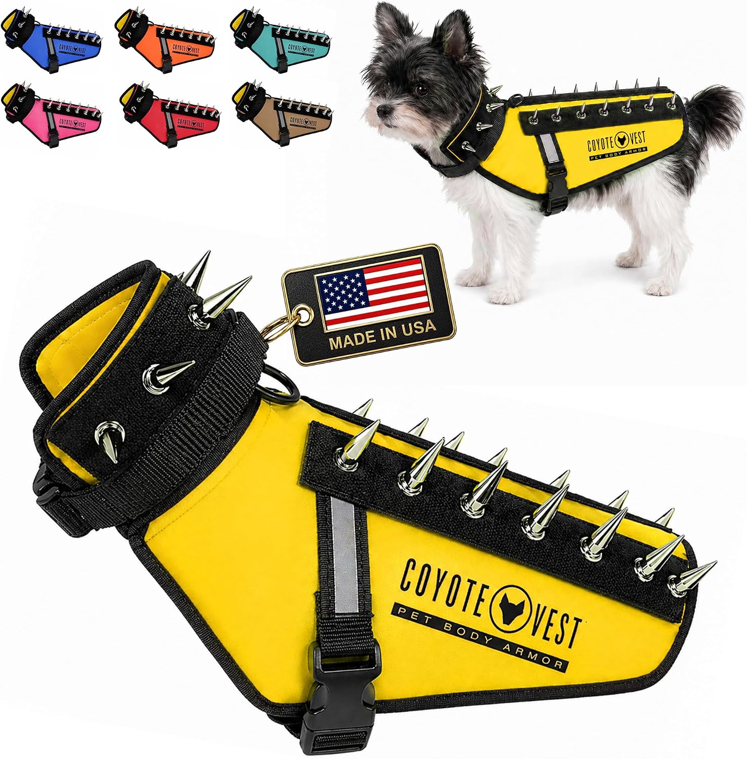 CoyoteVest Stab-Resistant Dog Harness, Made in USA, X-Small, Neon Pink | Stab-resistant Vest Helps Protect Small Dogs From Coyotes, Aggressive Dogs and Birds of Prey, with Removable Spikes