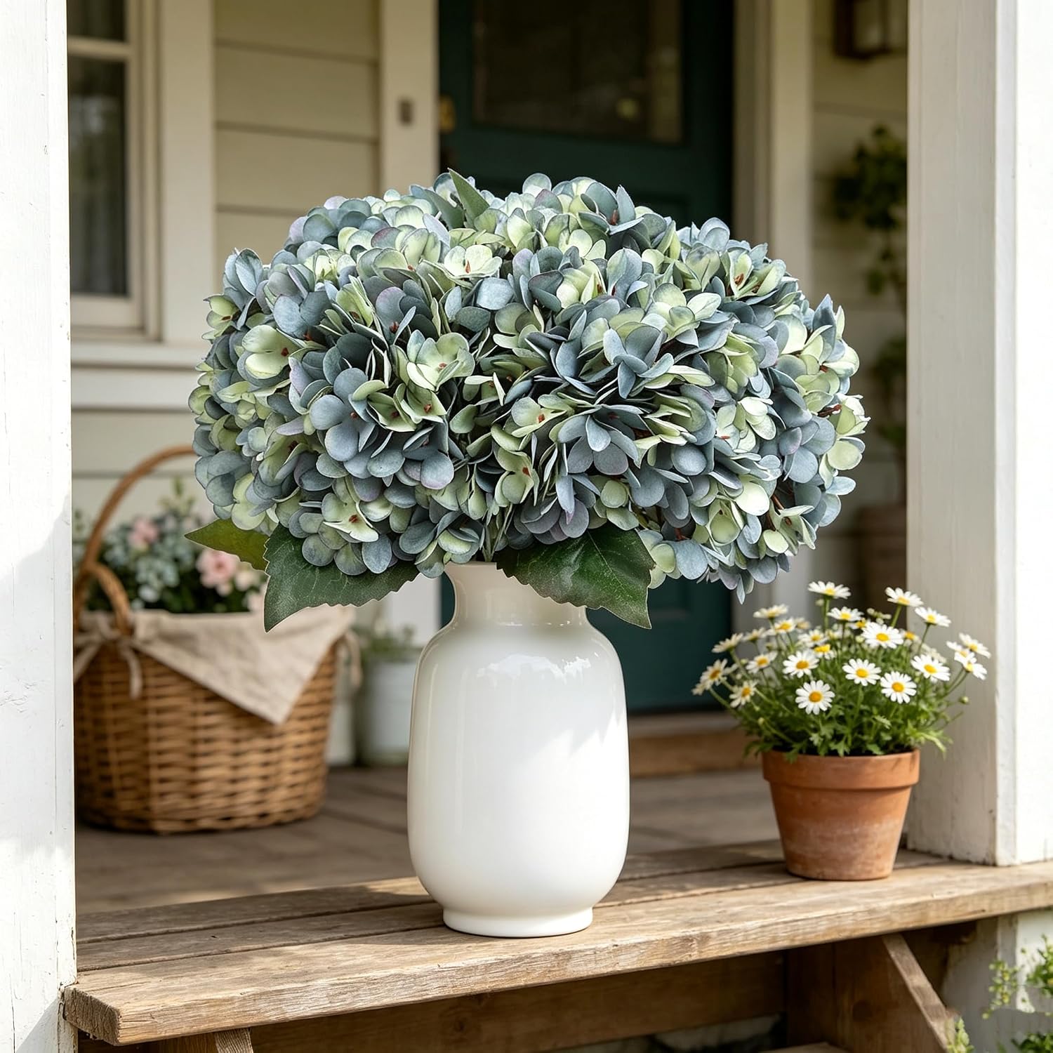 Kimura's Cabin 6pcs Silk Hydrangeas Artificial Flowers,Deep Lake Blue