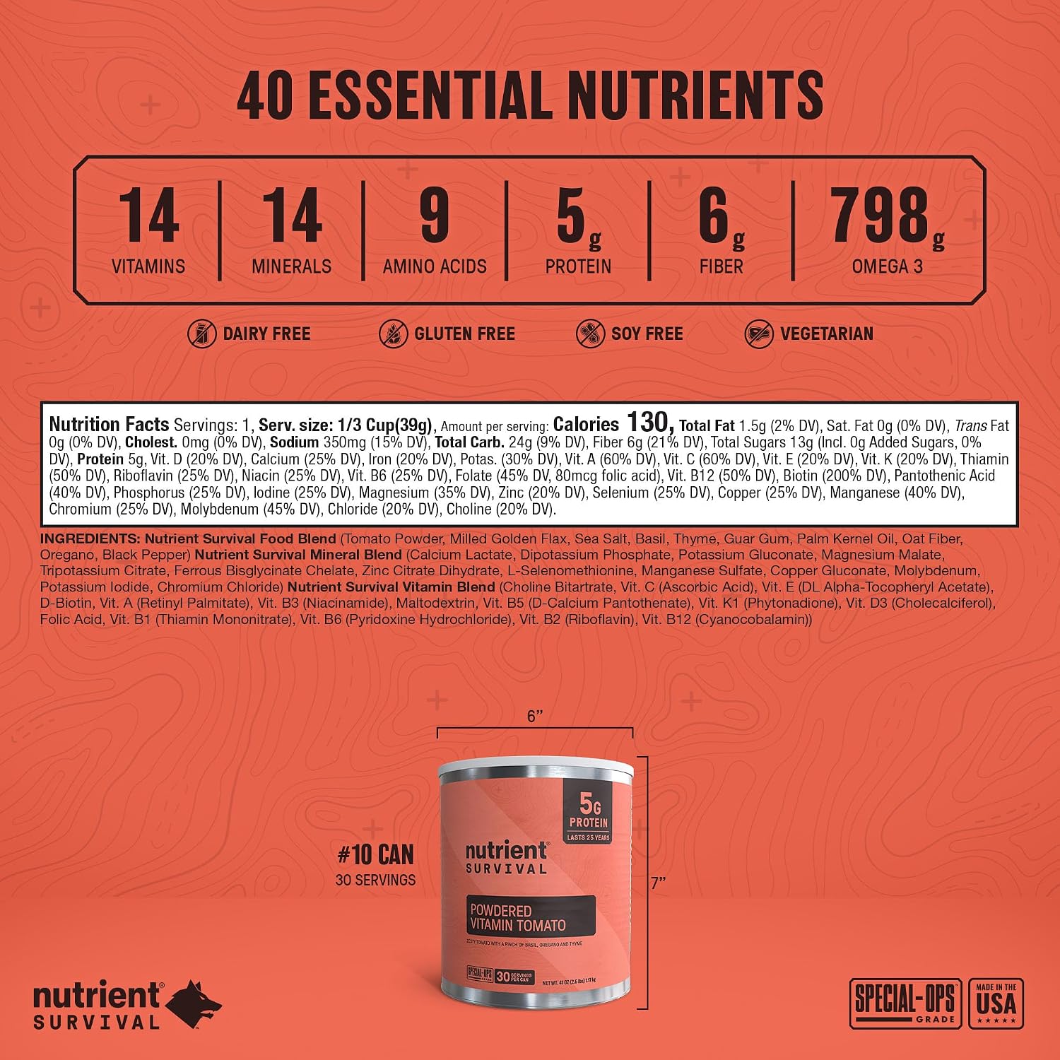Nutrient Survival Vitamin Powdered Milk, Freeze Dried Prepper Supplies & Emergency Food Supply, 21 Essential Nutrients, Soy & Gluten Free