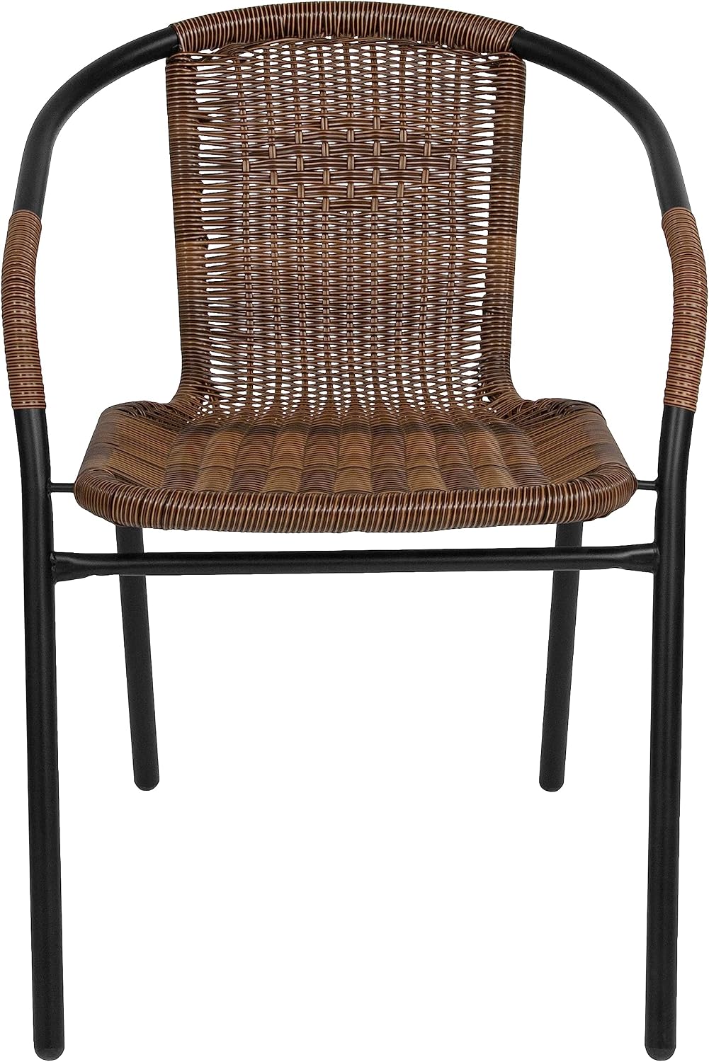 Flash Furniture Lila Modern Rattan Indoor/Outdoor Stackable Dining Chairs, Stacking Rattan Bistro Chairs for Patio or Restaurant, Set of 4, Brown | Commercial Grade, Indoor/Outdoor Use