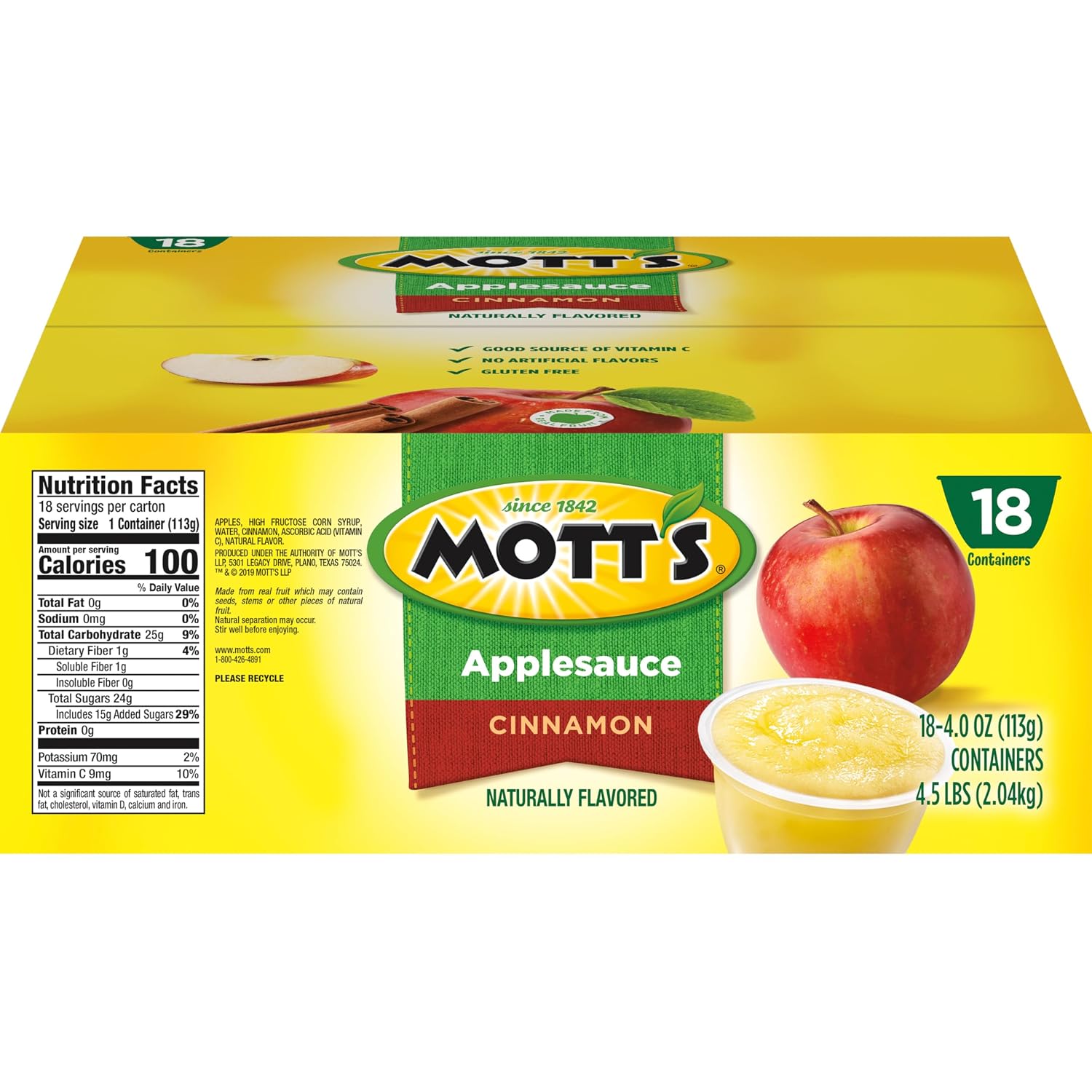 Mott's Applesauce, 4 Oz Cups, 36 Count, No Artificial Flavors, Good Source of Vitamin C, Nutritious Option for The Whole Family