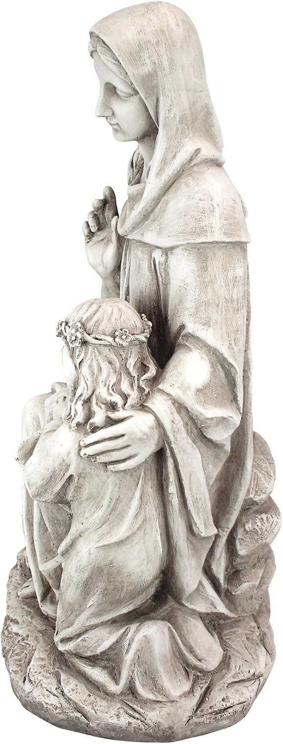 Design Toscano Anne with Young Mother Mary Holy Religious Garden Statue, 12 inches wide, 21 inches tall, Cast Stone Resin, Antique Stone Finish