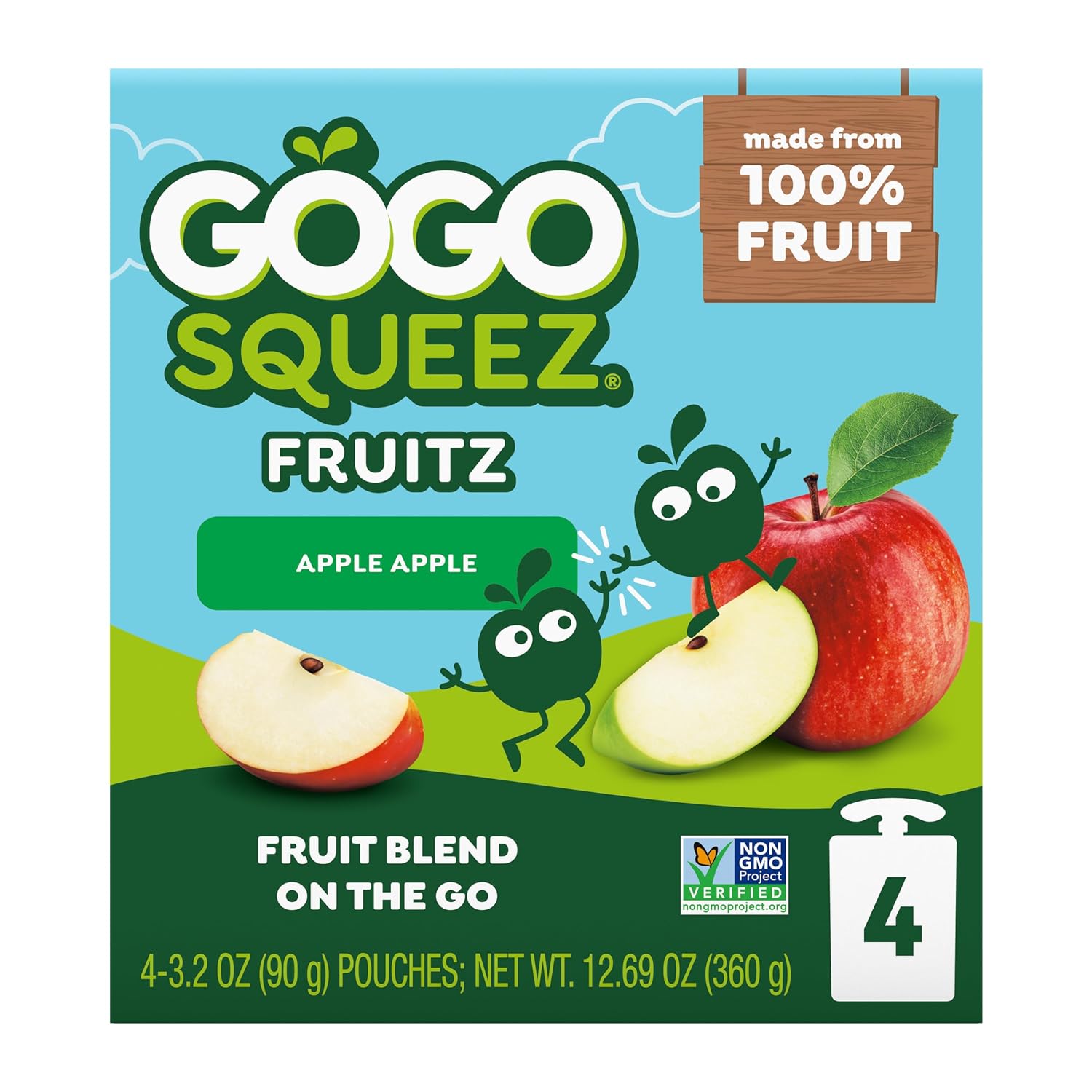 GoGo squeeZ No Sugar Added Applesauce, Apple Apple, 3.2 oz, 48 Count | Kids on the go fruit snack made with applesauce & fruit puree; 3.2 oz pouches, gluten and nut free, recloseable cap, BPA-free