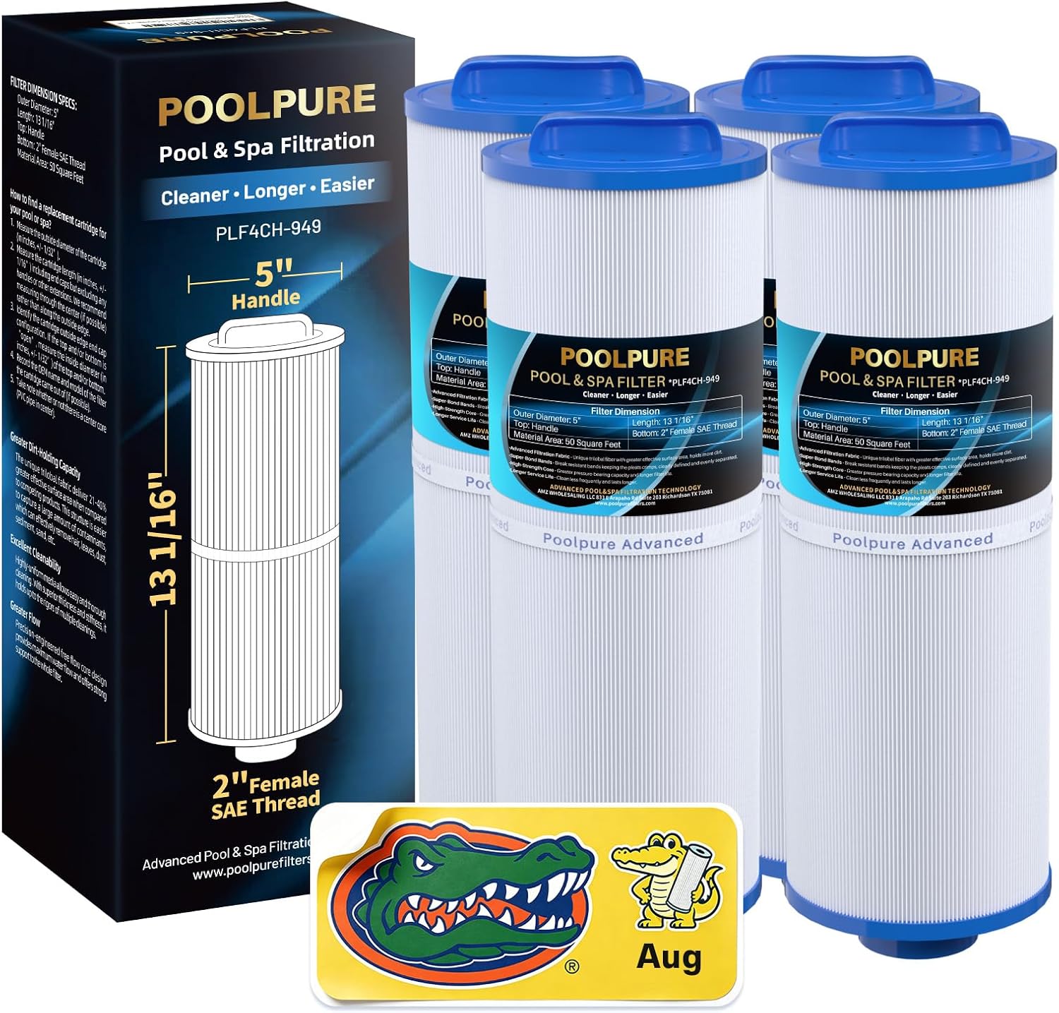 POOLPURE 4CH-949 SPA Filter Replaces Pleatco PWW50L 1PACK