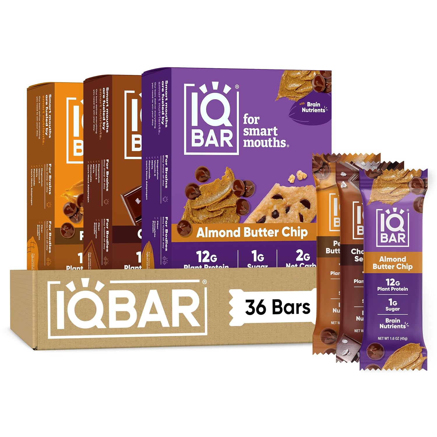 IQBAR Clean Protein Bars, Low Sugar Keto, Banana Nut 12-Count