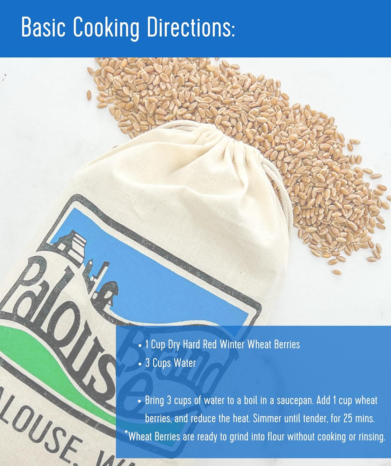 Palouse Brand Certified Glyphosate Residue Free Hard Red Winter Wheat Berries | 5 LBS | Family Farmed in Washington State | Non-GMO Project Verified | Certified Kosher Parve
