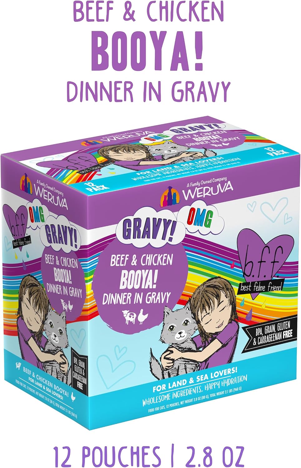Weruva B.F.F. OMG - Best Feline Friend Oh My Gravy!, Tuna & Salmon Sweet Cheeks with Tuna & Salmon in Gravy Cat Food, 3oz Pouch (Pack of 12)