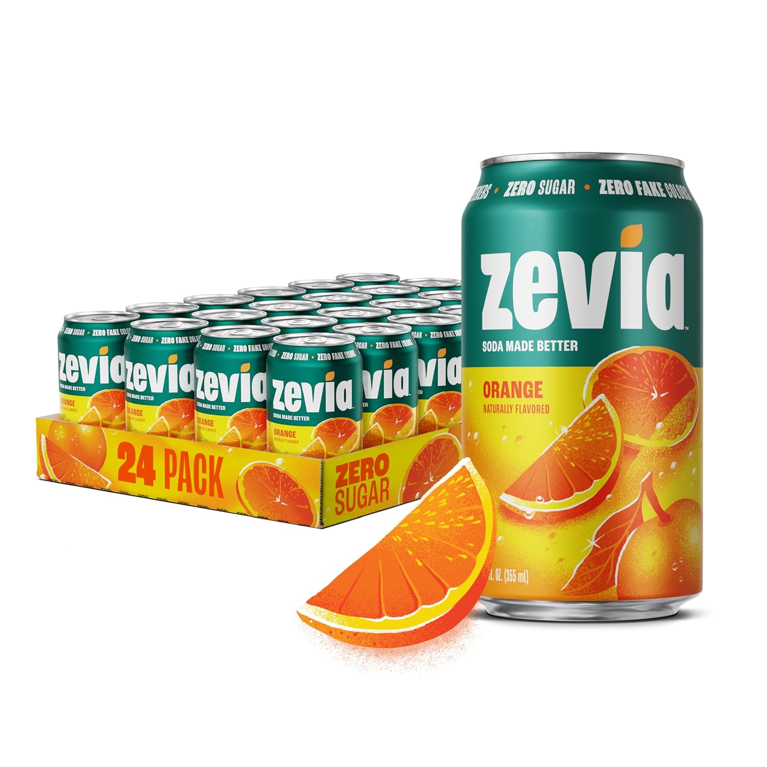 Zevia Zero Sugar Soda, Orange Creamsicle, 12 oz Cans (24-Pack) – Caffeine Free, Naturally Sweetened, No Calorie Soda - Non-GMO Project Verified, Gluten-Free, Vegan