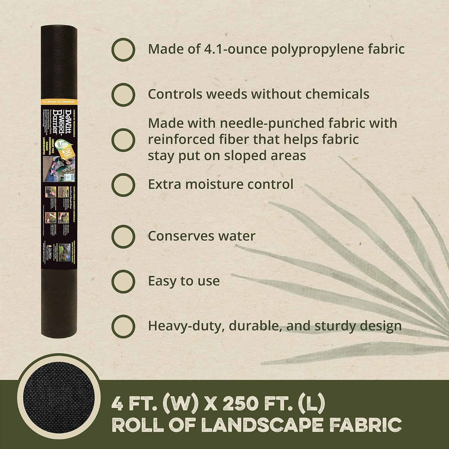 Dewitt Professional Max Weed Barrier Fabric 4.1 oz, Black, 4 x 250 Feet – Heavy-Duty Weed Control and Ground Cover for Gardens, Beds, Mulch, Outdoor Landscaping, and Yard Areas