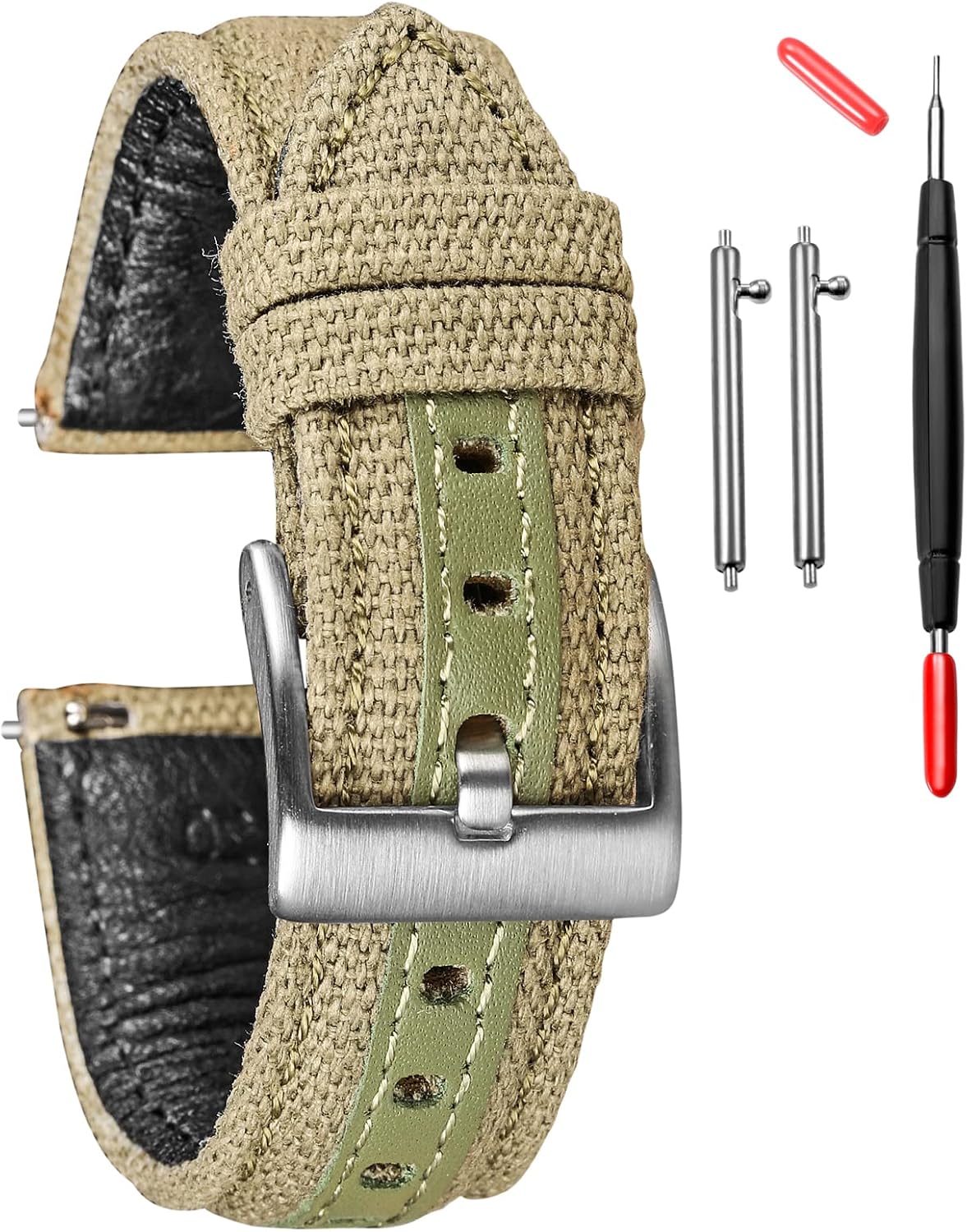 hemsut h Canvas Watch Bands, Quick Release Military Watch Strap, Fabric Replacement 18mm Watch Bands for Men
