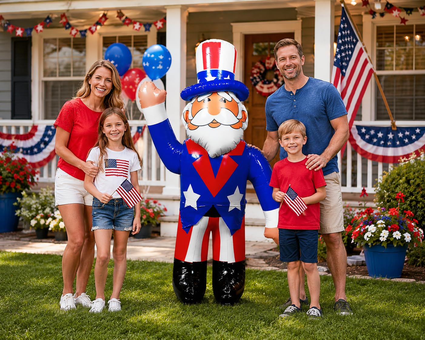 Fun Express 64" Jumbo Blow Up Uncle Sam Inflatable – 5+ Foot Patriotic 4th of July Decorations Outdoor Yard Decor | Heavy Duty Patriotic for
