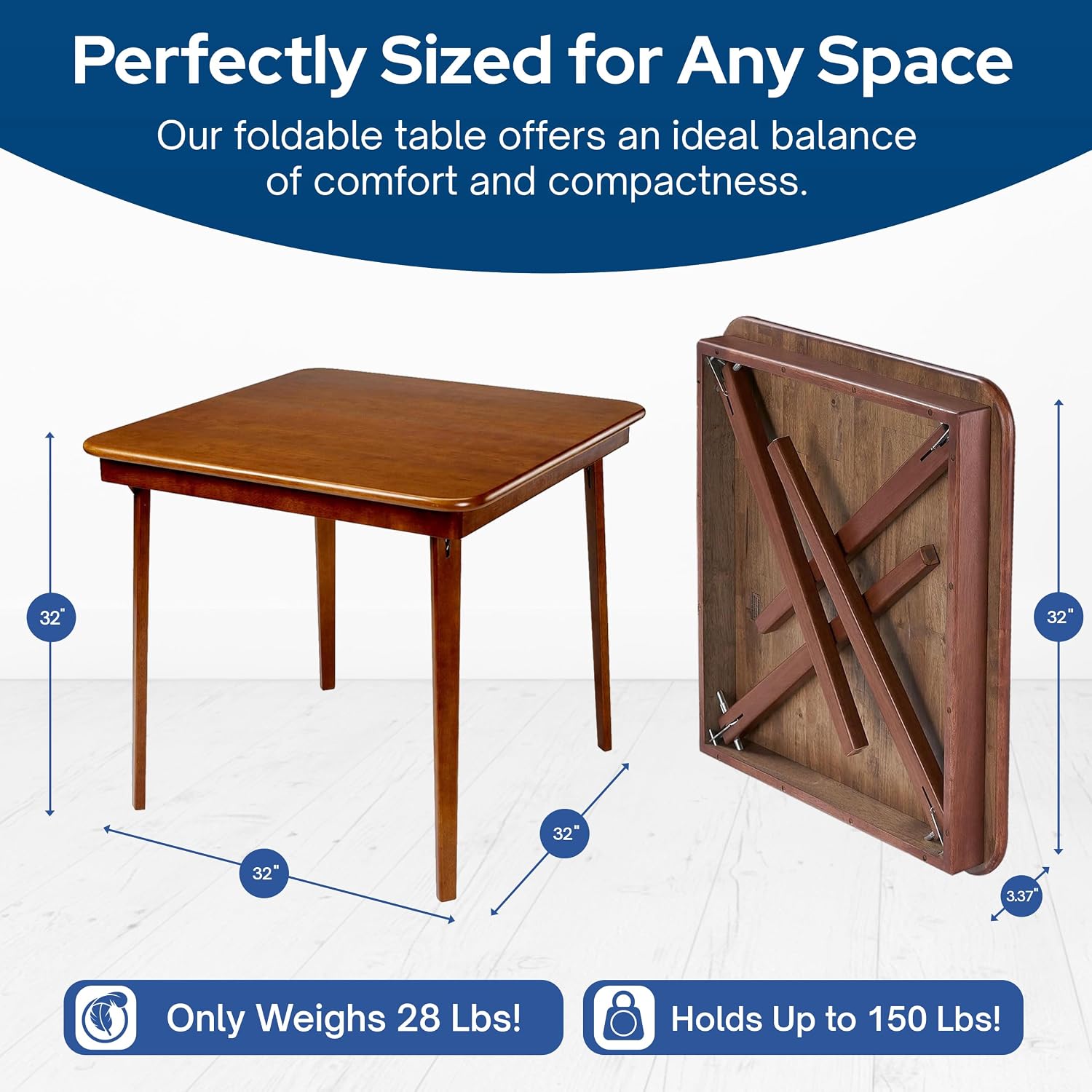 Stakmore Classic Straight Edge Square Wood Folding Table, 32x32, Oak | Foldable Card Table, Wooden Tabletop Furniture for Cards, Board Games & Dining