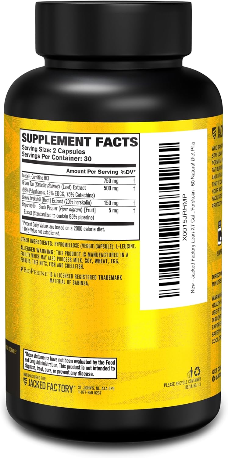 Jacked Factory Lean-XT Caffeine Free Fat Burner - Non Stim Weight Loss Supplement, Appetite Suppressant & Metabolism Booster | Acetyl L-Carnitine