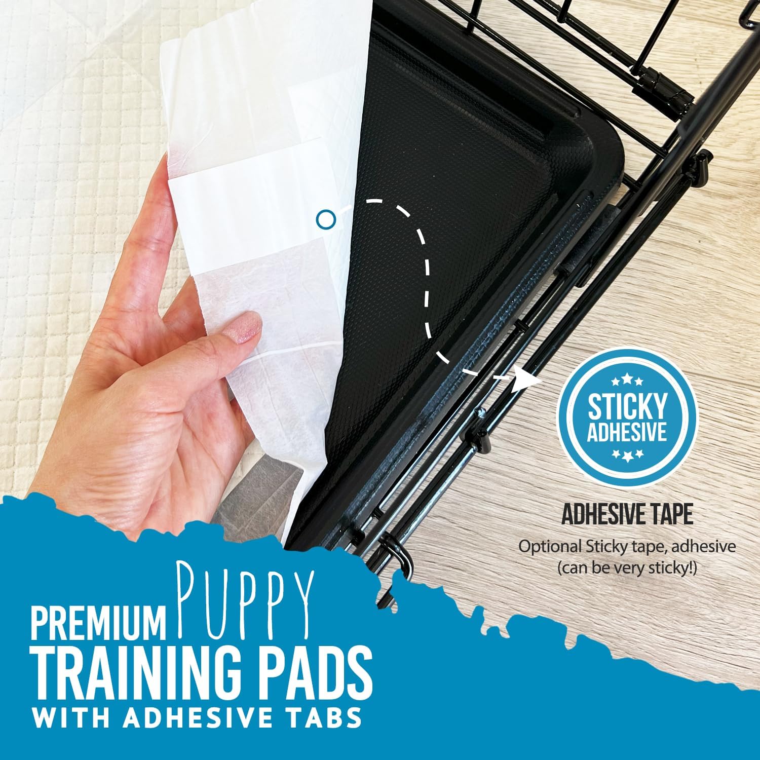 Bulldogology Puppy Training Pads - Pee Pads with Adhesive Sticky Tape (24x24) Large Dog Training Wee Pads with 6 Layer Extra Quick Dry Bullsorbent Polymer Tech (100-Count, White)