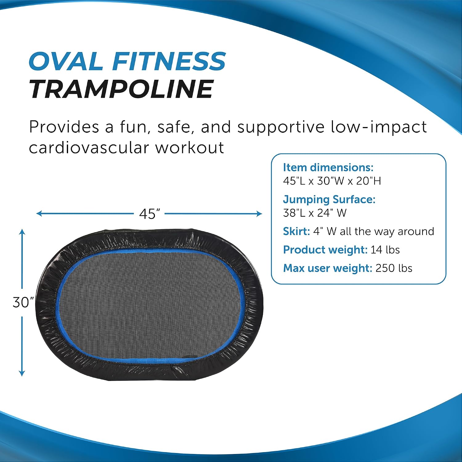 Stamina 36" Foldable Mini Trampoline Rebounder for Adults with Smart Workout App, Black - Portable Fitness Equipment for Home Gym, Cardio and Jumping Training Exercise