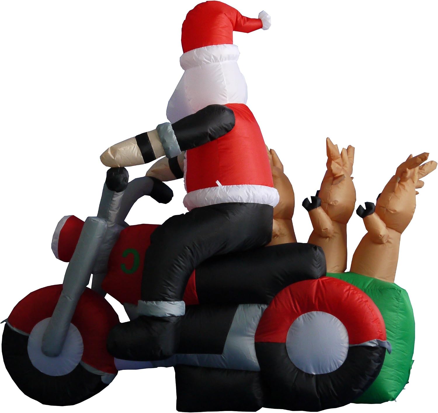 6 Foot Long Inflatable Santa Claus and 3 Reindeers in a Motorcycle | Outdoor Yard Blow-Up Holiday Decoration, Built-in Lights, Self-Inflating
