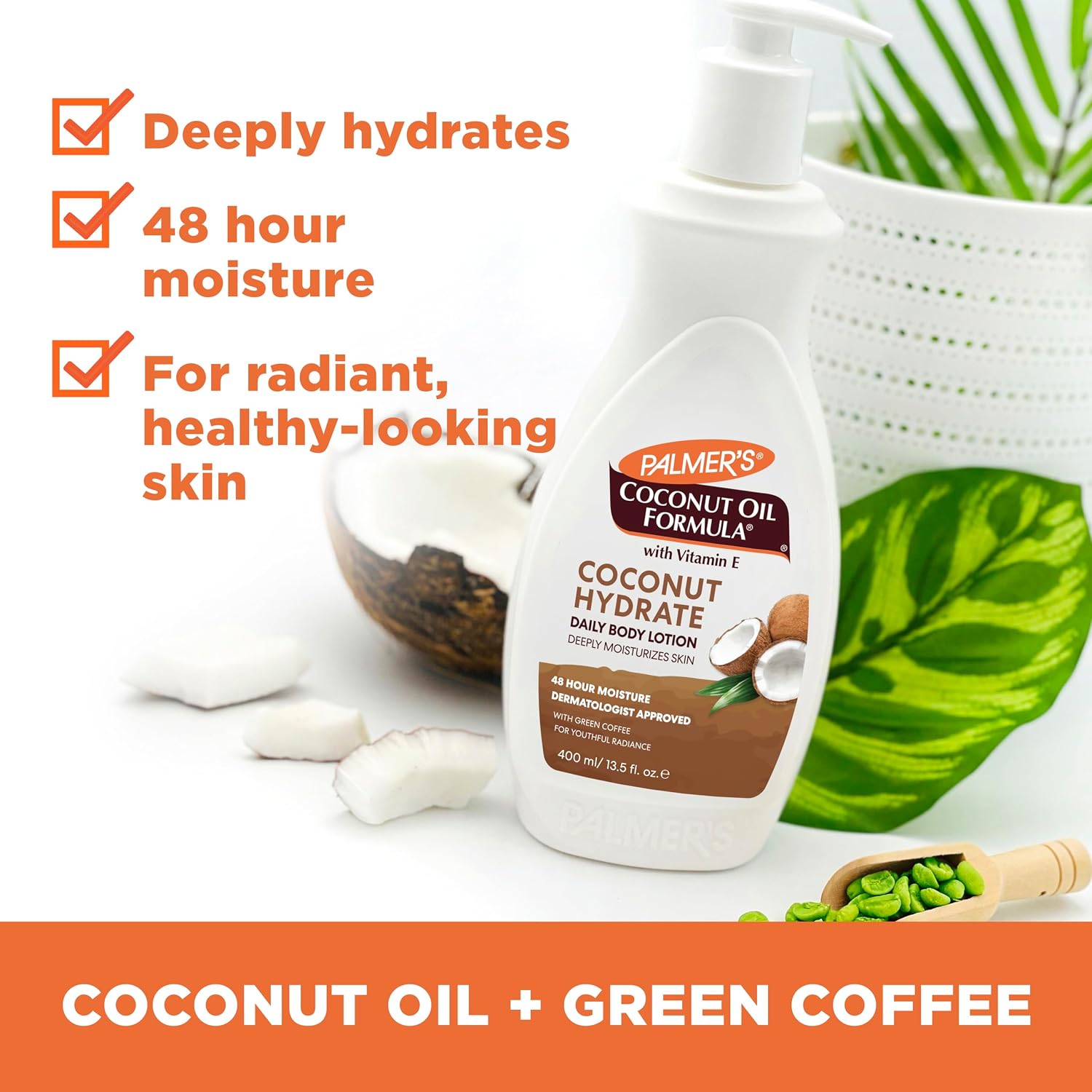 Palmer's Coconut Oil Formula Body Lotion for Dry Skin (13.5 Fl Oz) | A hydrating hand and body moisturizer with Green Coffee Extract and Vitamin E for 48 hour moisture and radiant skin