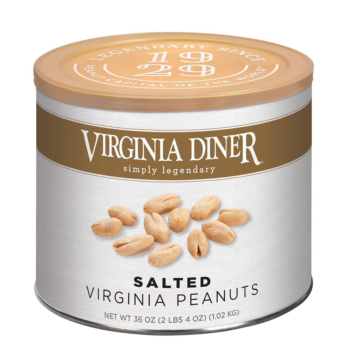 Virginia Diner Salted Virginia Peanuts - XL Gourmet Peanuts Non-GMO, Preservative Free Gifts from Virginia Since 1929-18 Oz Can