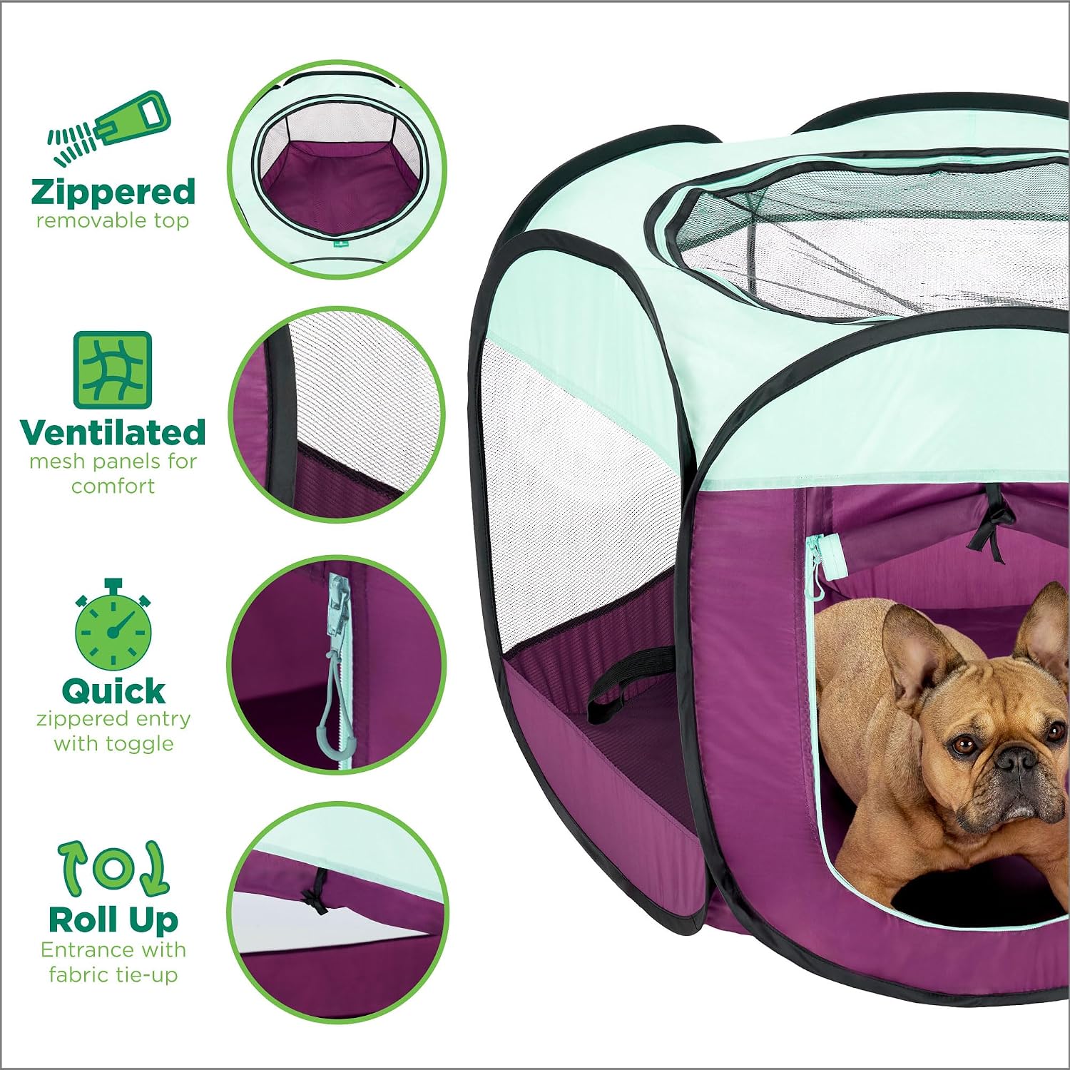 Furhaven Portable Dog Playpen Cat Tent, Pet playground,Kennel foldable indoor outdoor zippered puppy crate - Hunter Green, Medium