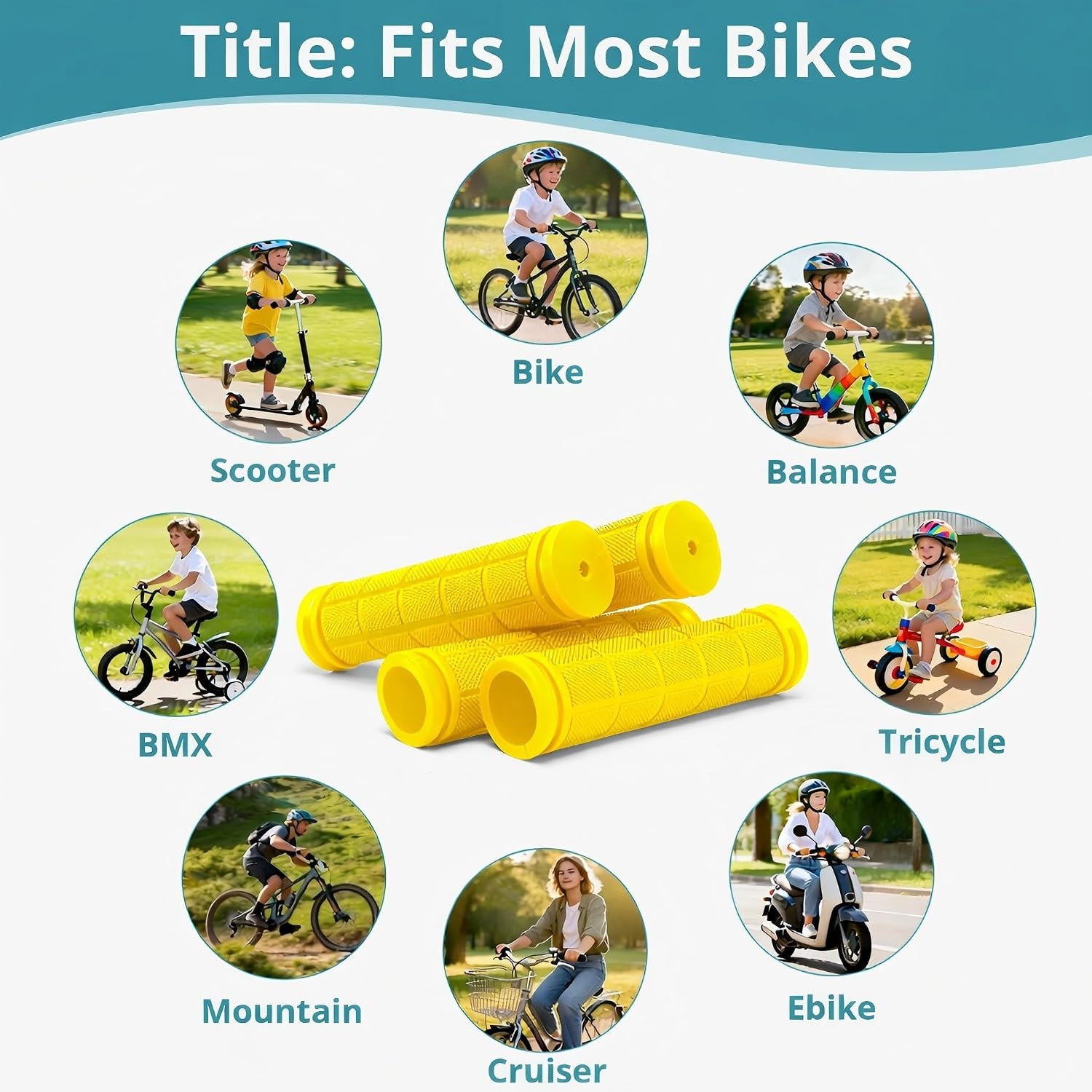 CHUNZEXI 4 PCS Bike Handlebar Grips, Rubber Bicycle Bar Grips Replacement, Non-Slip Handle Grips for Kids Bikes, Scooters, BMX