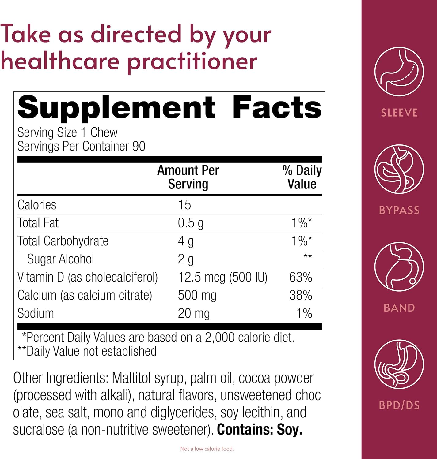 Bariatric Advantage Calcium Citrate Chewy Bites 500 mg - Highly Absorbable & Digestible - Vitamin D3 - Easily Chewable Calcium Supplement - Caramel Flavor - 90 Count