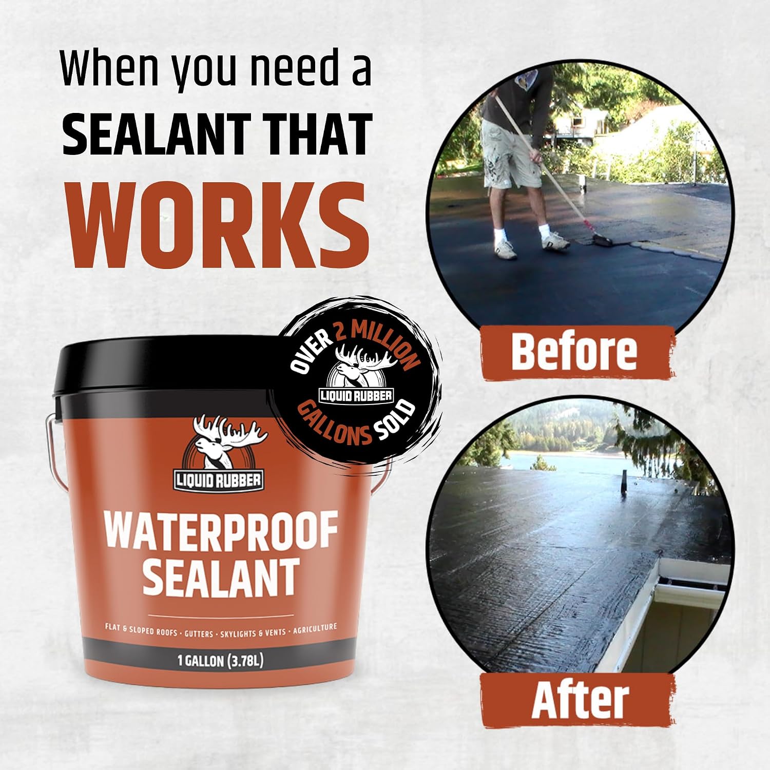 Liquid Rubber Waterproof Sealant - Roof & Gutter Coating, Black, 1 Quart | DIY Leak Repair Coating, Flexible Elastomeric Waterproofing Membrane for Flat & Low-Slope Roofs, Gutters, Concrete, Plywood