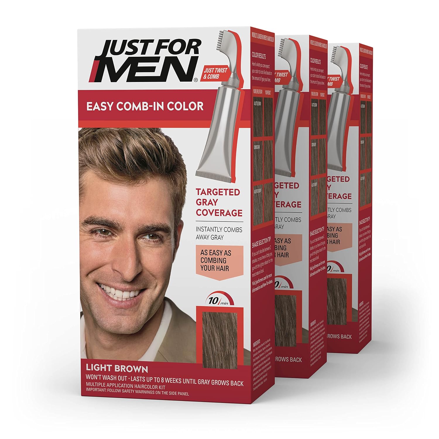 JUST FOR MEN Easy Comb-In Color, No-Mix, Light Brown A-25 (1 Pack) | Easy Comb-In Color light brown patented no-mix formula instantly combs away gray. Targeted gray coverage. Easy application.