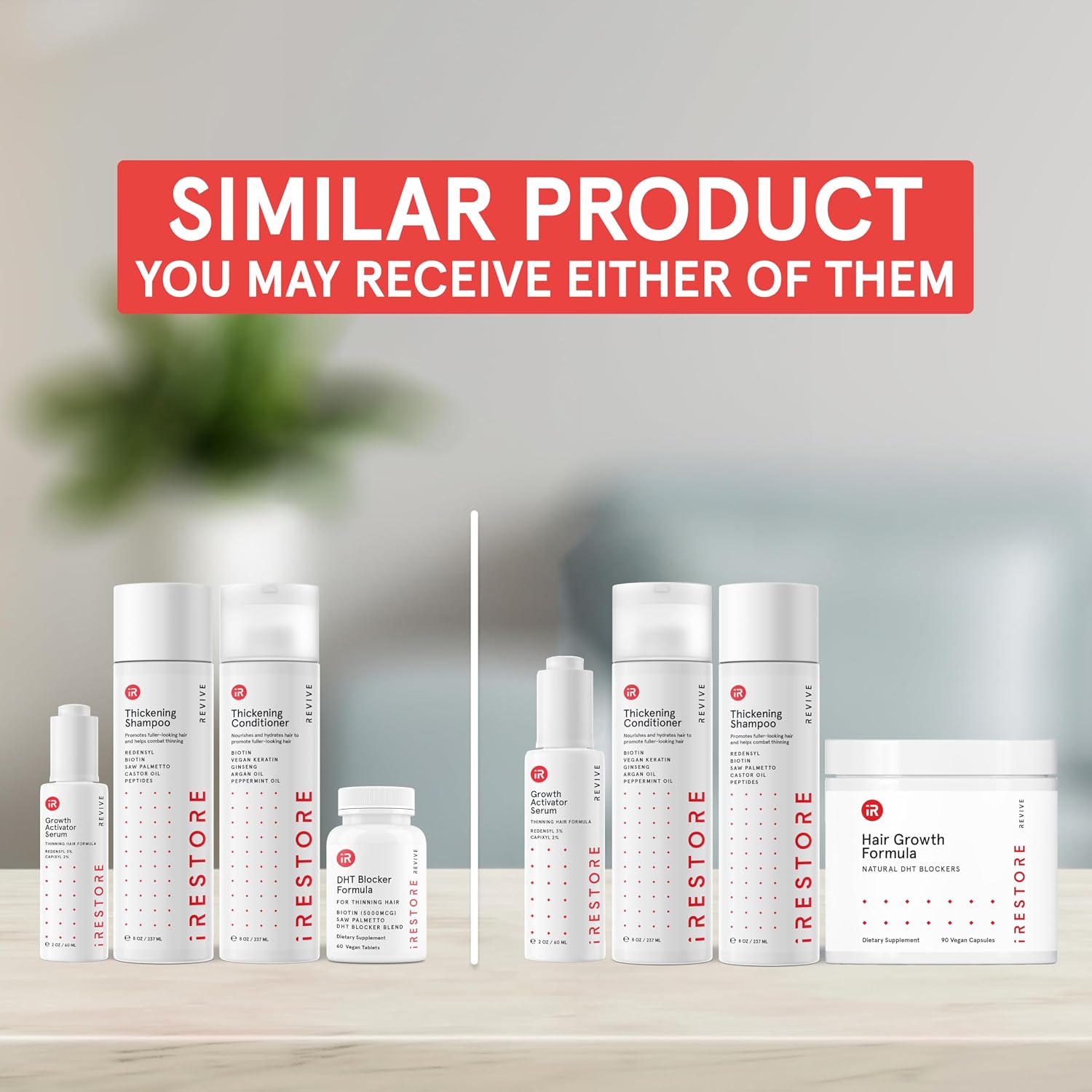 iRestore Max Growth Bundle includes our Hair Growth Formula Supplement, Growth Activator Serum, Thickening Shampoo