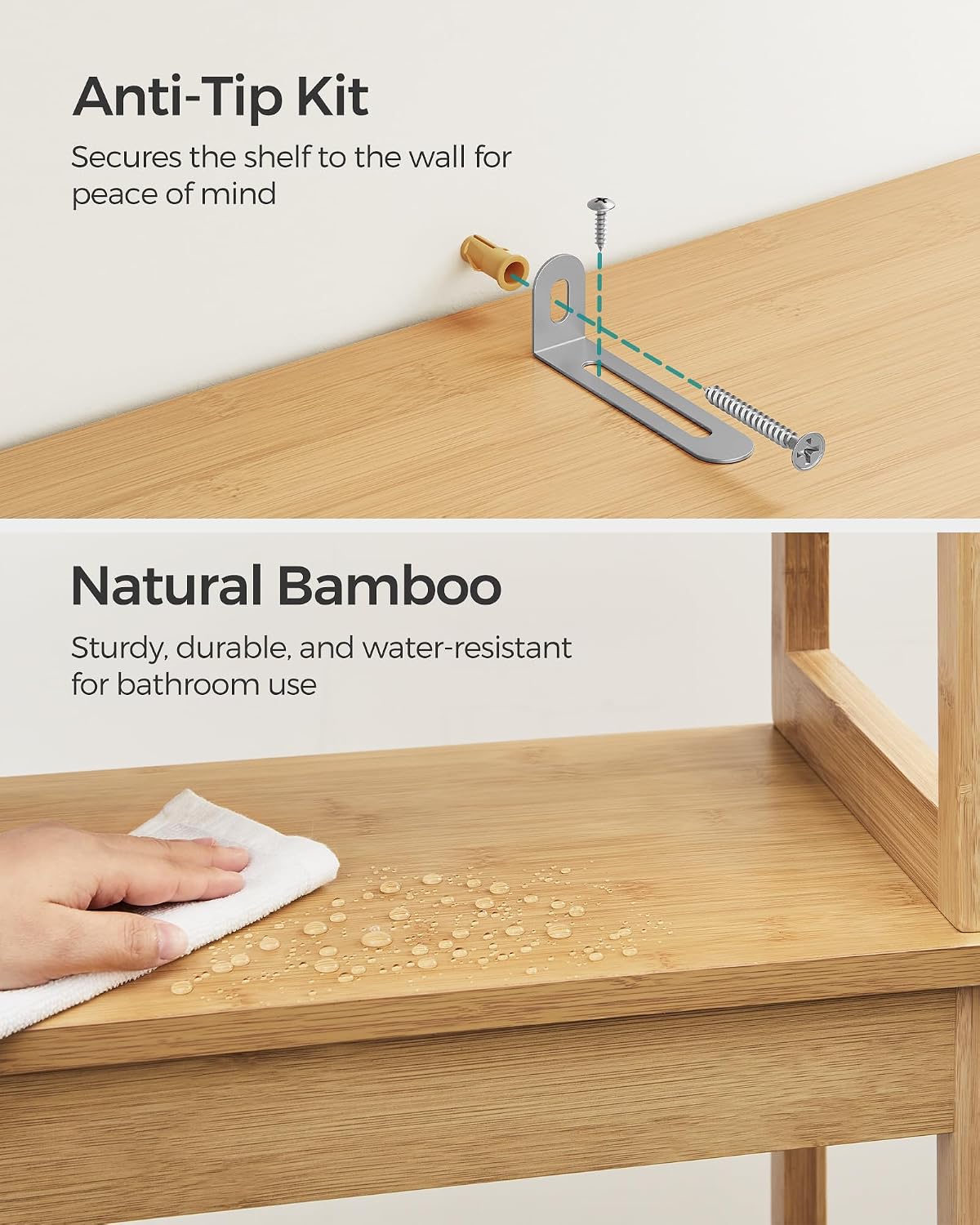 SONGMICS Bamboo Over The Toilet Storage Cabinet, Adjustable Inside Shelf