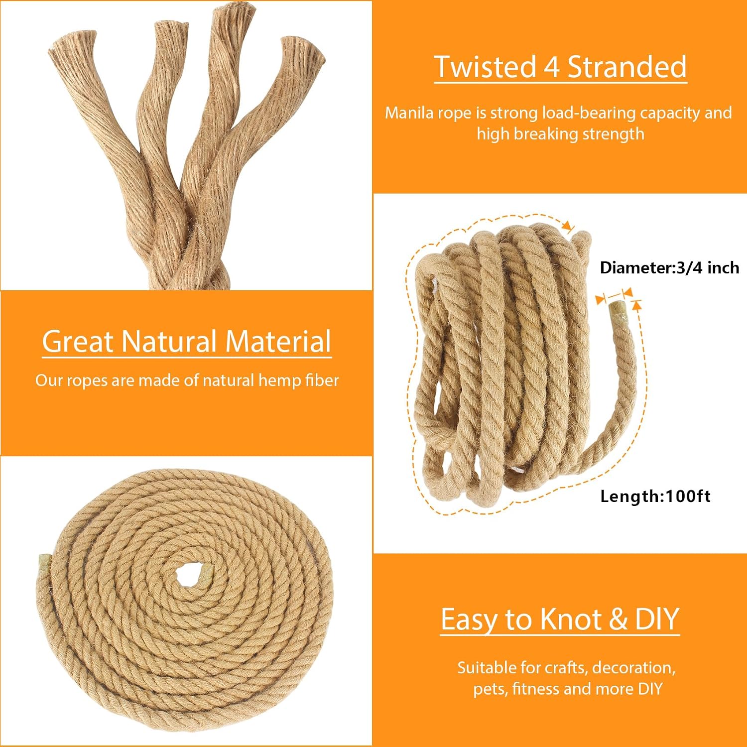 1" X 100' Treated Manila Rope Boat Docks Tree Farm Dock Deck