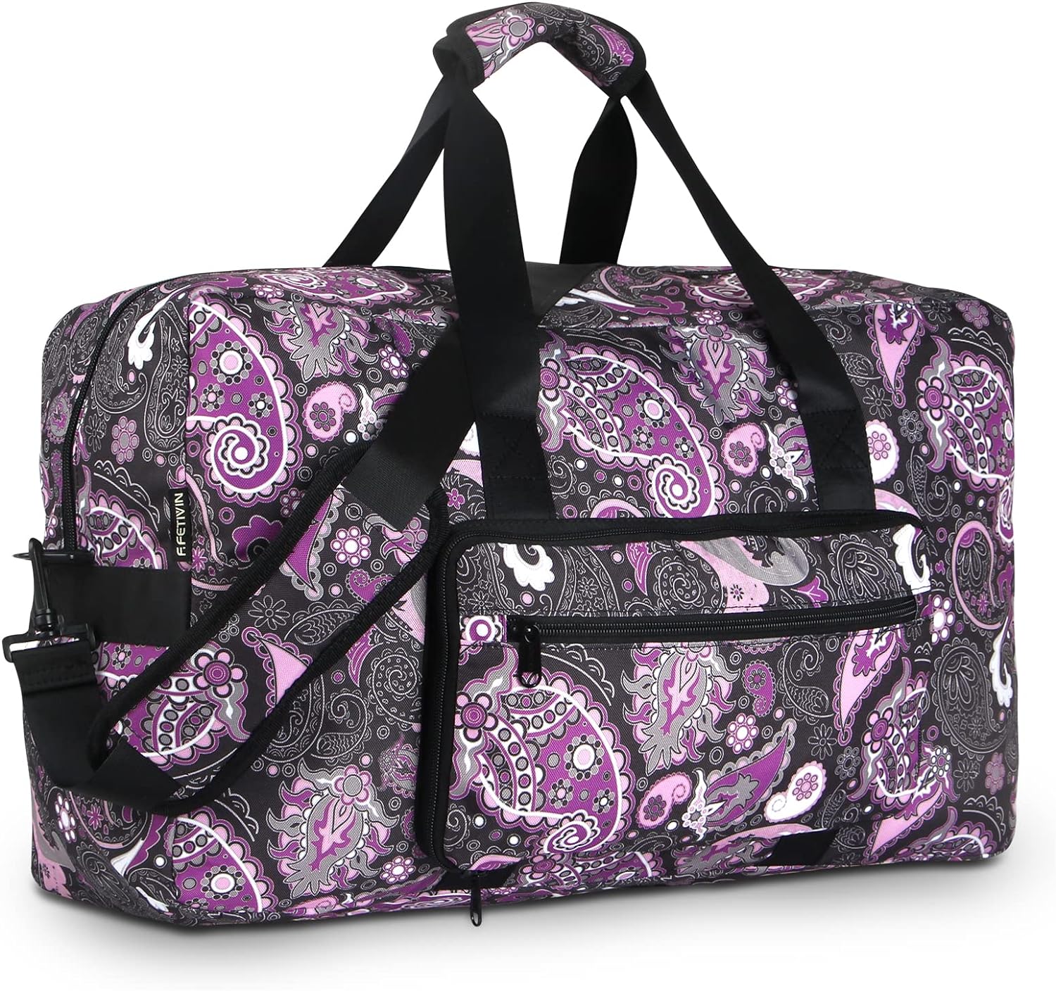 Travel Foldable Waterproof Duffel Bag - Lightweight Carry on Luggage Tote Duffel Bag(Black Floral)