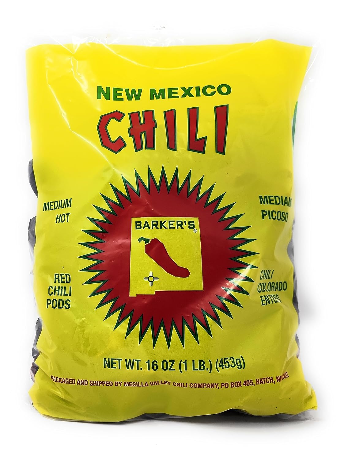 Barker's Dried Red Chili Pods, 16 Ounces - Medium Hot - Grown in World Famous Chili Region Hatch, NM - No Preservatives, USA Product