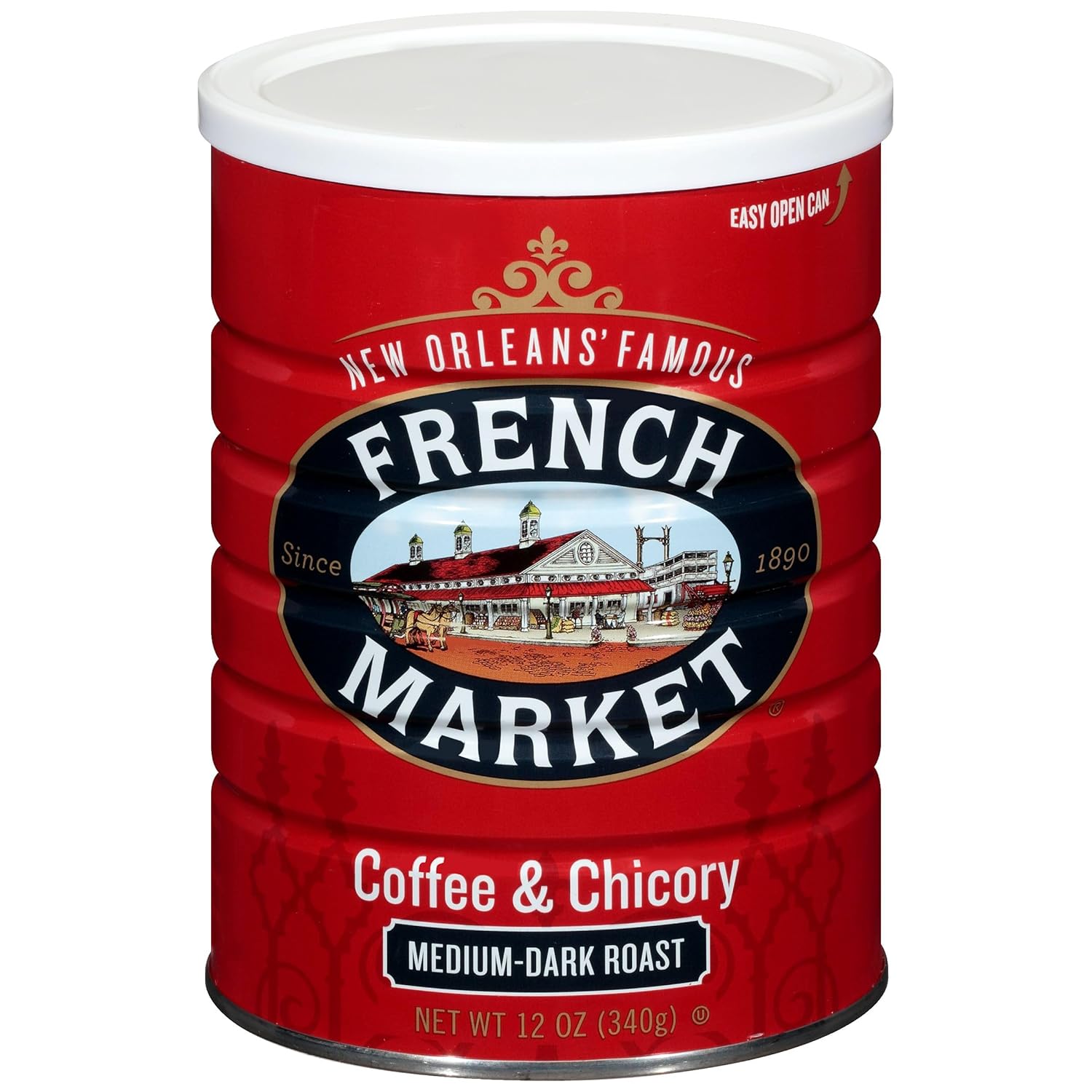 French Market Coffee & Chicory Dark Roast Ground Coffee, 12oz Can (Pack of 6)