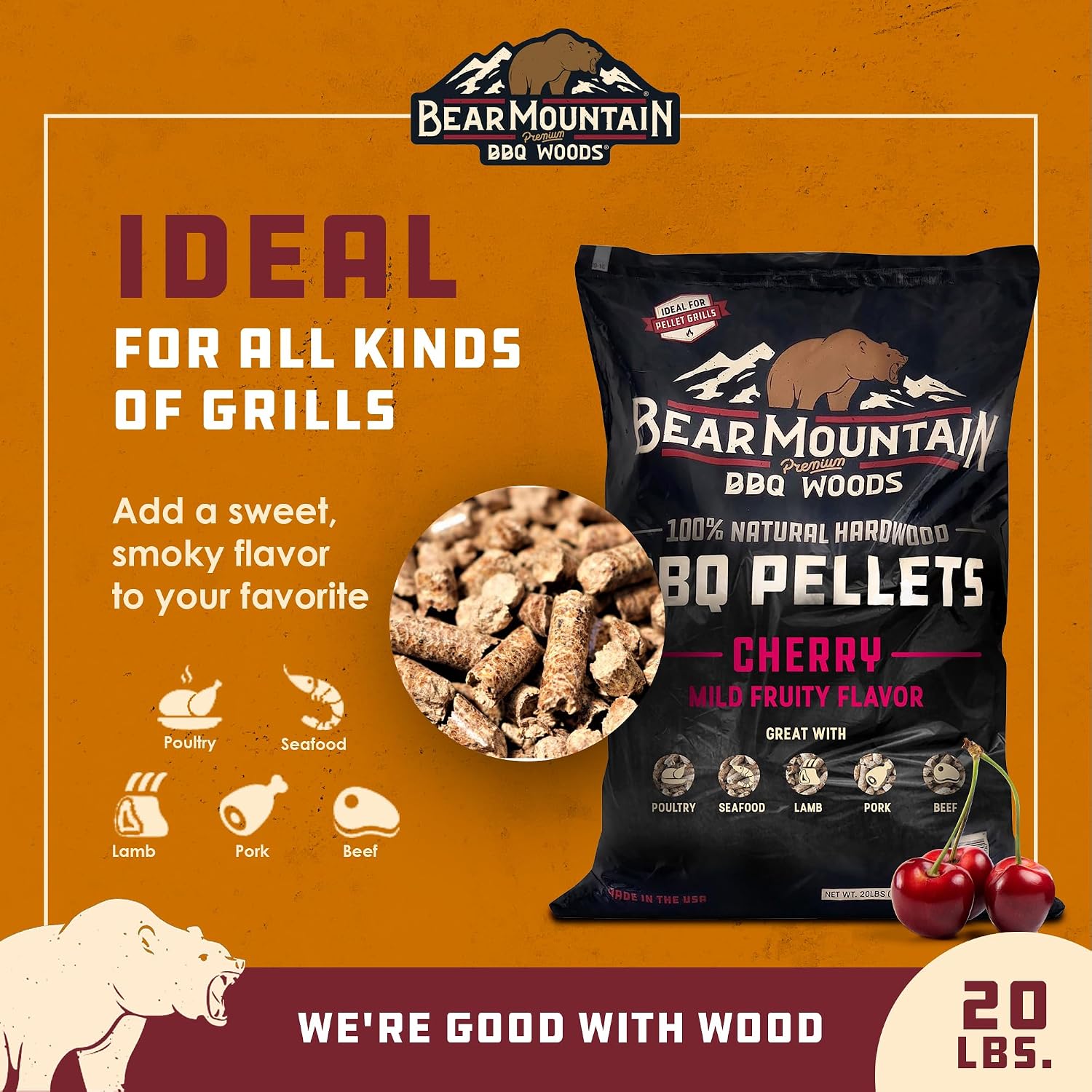 Bear Mountain Gourmet Blend Pellets for Smoker and Grill, 40lb Bag