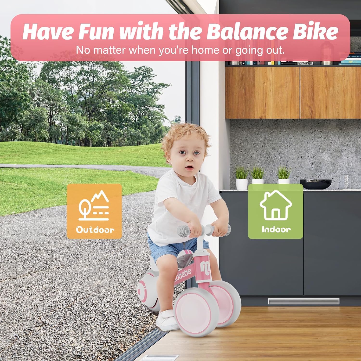 Baby Balance Bike, Cute Toddler Bikes 12-36 Months Gifts for 1 Year Old Girl Bike to Train Baby from Standing to Running with Adjustable Seat Silent & Soft 3 Wheels