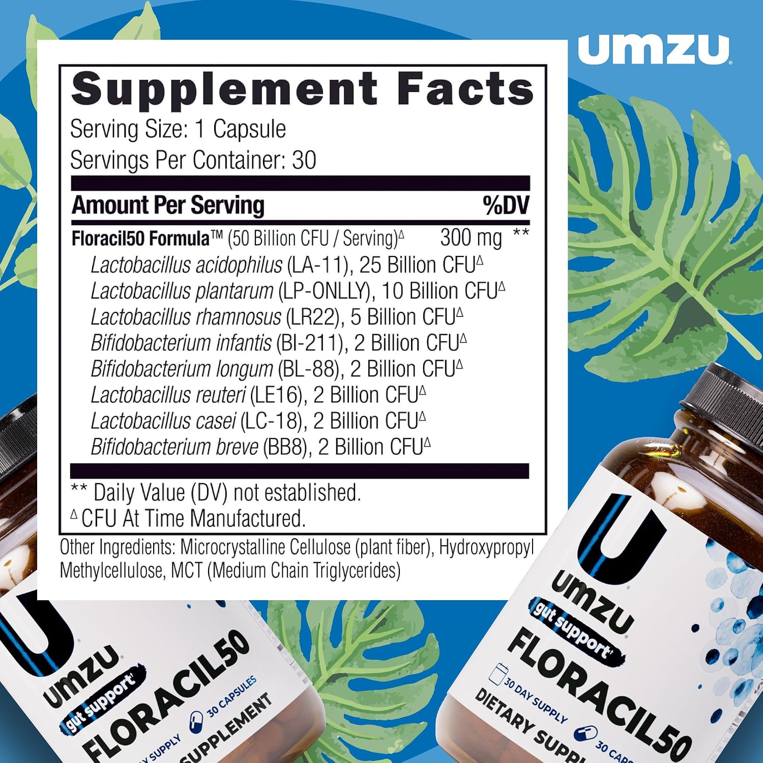 UMZU Floracil50 Probiotic Supplement, 50 Billion CFU, 30 Day Supply | Lactobacillus Acidophilus, Rhamnosus and Plantarum