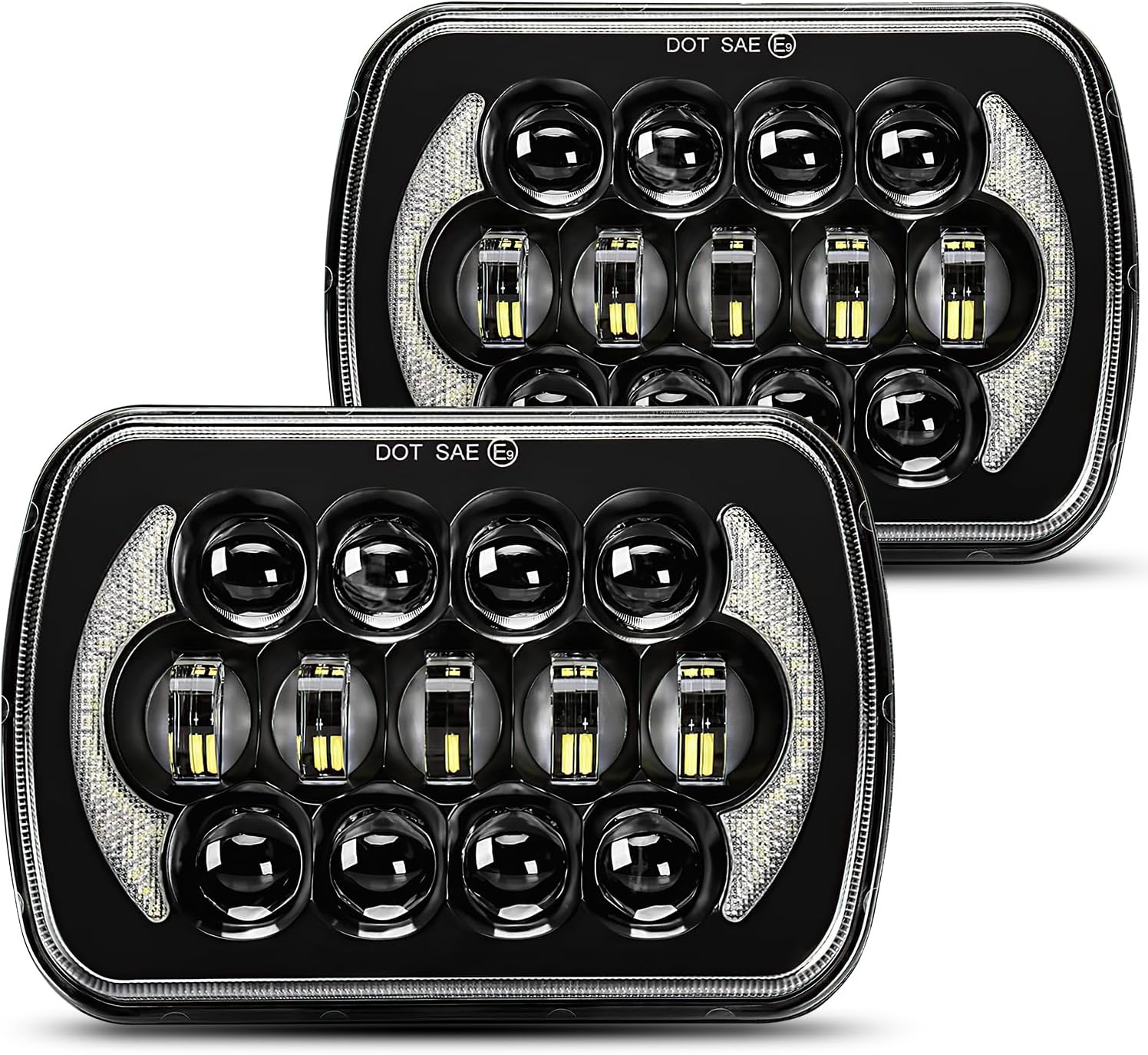 SPL DOT Approved 105W Brightest Black 5x7 7x6 Projector Led Headlights Anti-glare Hi/Low Sealed Beam H6054 H5054 with DRL Compatible with Jeep Wrangler YJ Cherokee XJ Ford Chevy GMC Toyota etc